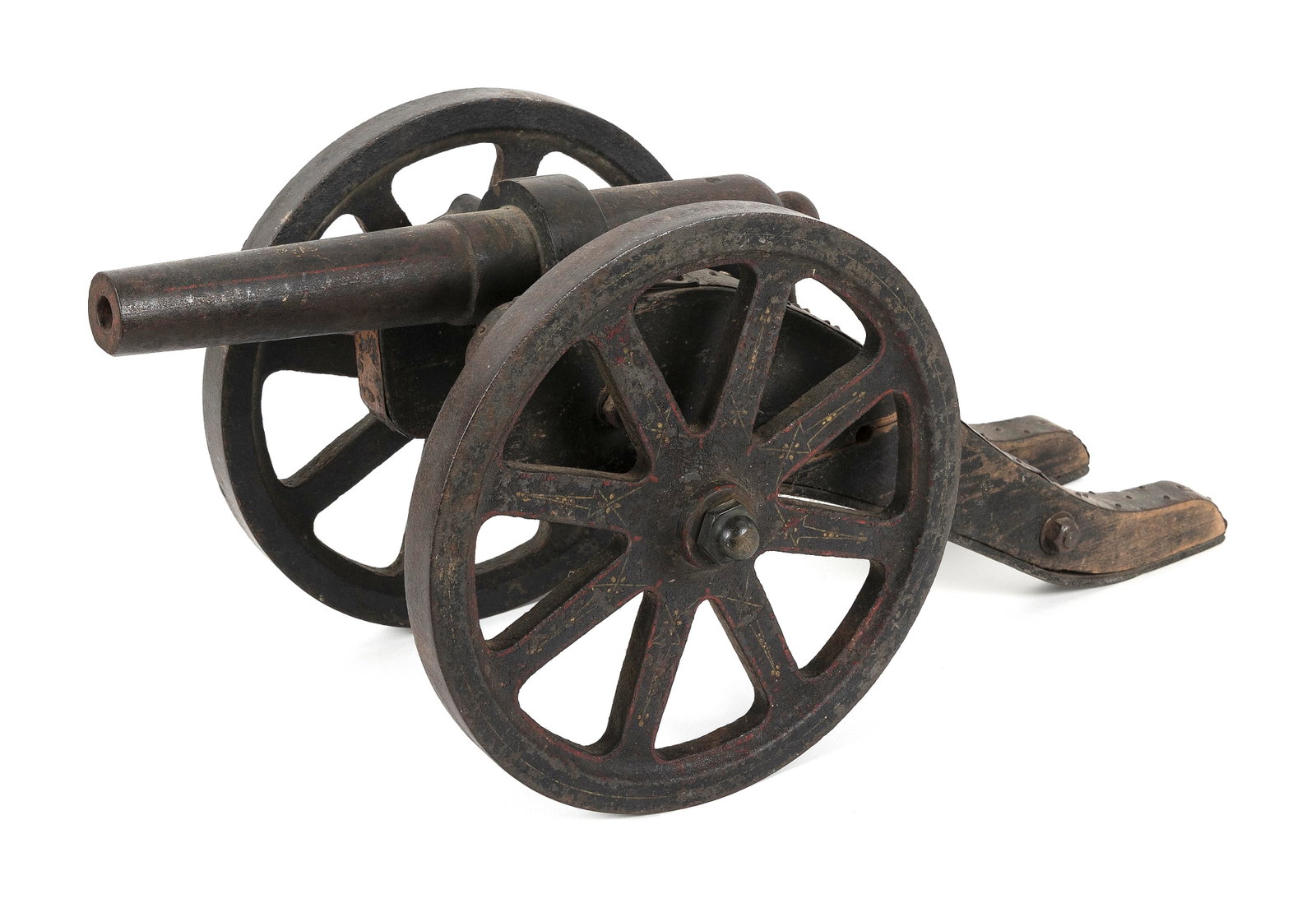 BRONZE SIGNAL CANNON 19th Century Length of barrel 16". Total length 29".: BRONZE SIGNAL CANNON 19th Century Stencil decoration. Bore diameter .75". Length of barrel 16". Total length 29".