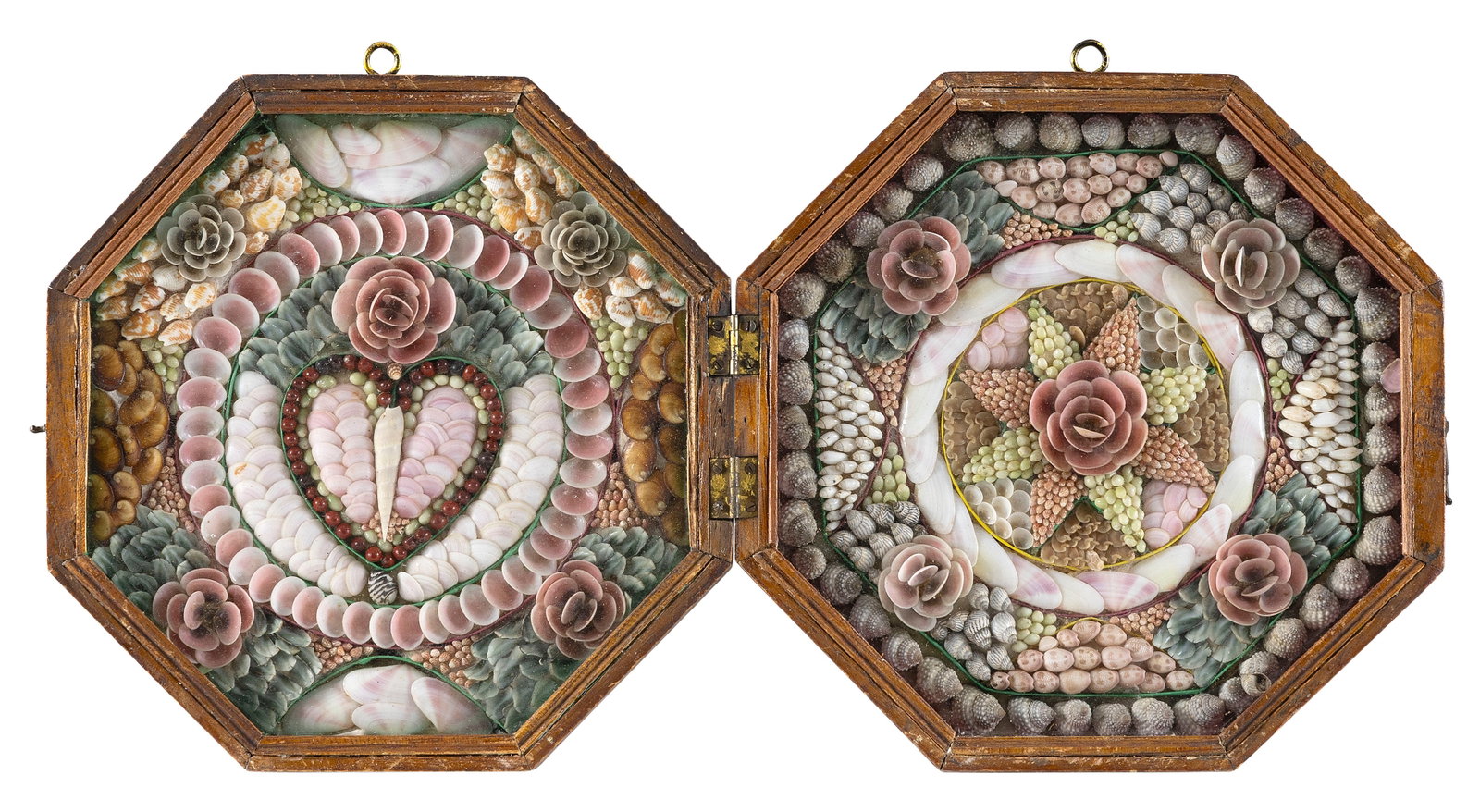 DOUBLE SAILOR'S VALENTINE Barbados, 19th Century Case folded 8.5" x 8.5". (1 of 1)