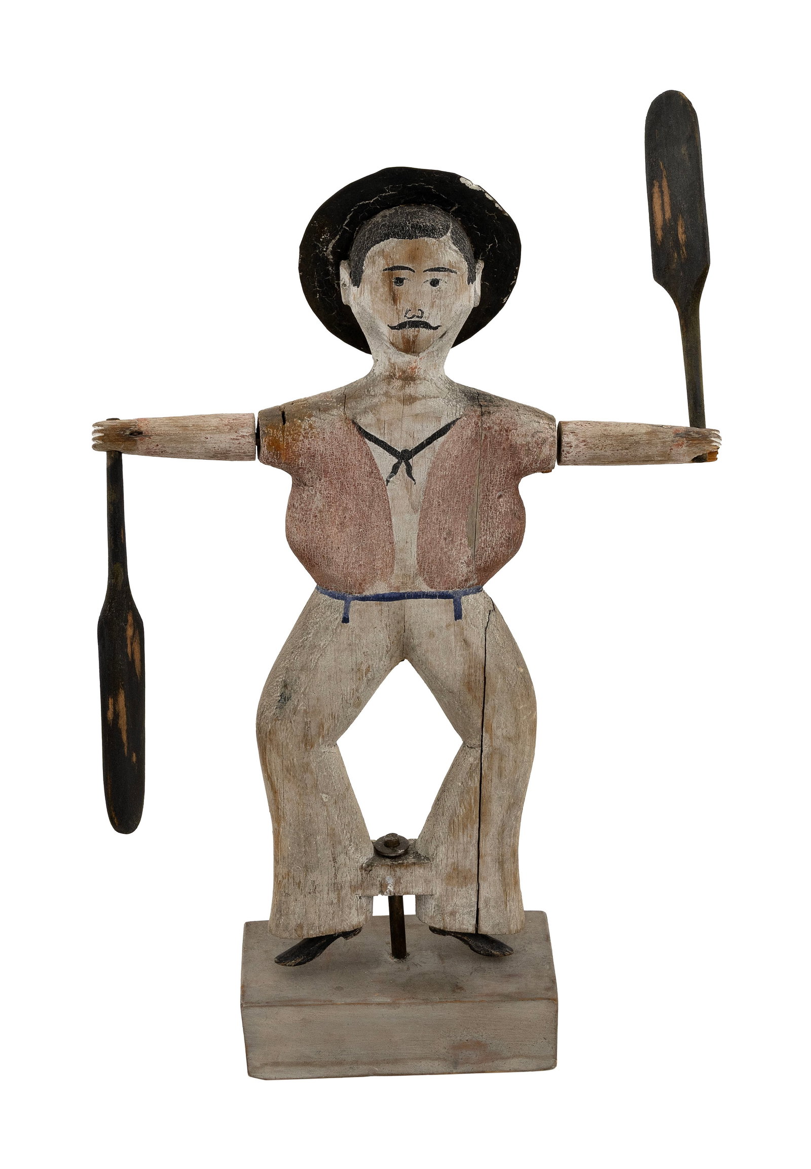 CARVED AND PAINTED SAILOR WHIRLIGIG ATTRIBUTED TO WILLIAM CHASE Nantucket, Massachusetts, Circa 1910 (1 of 2)