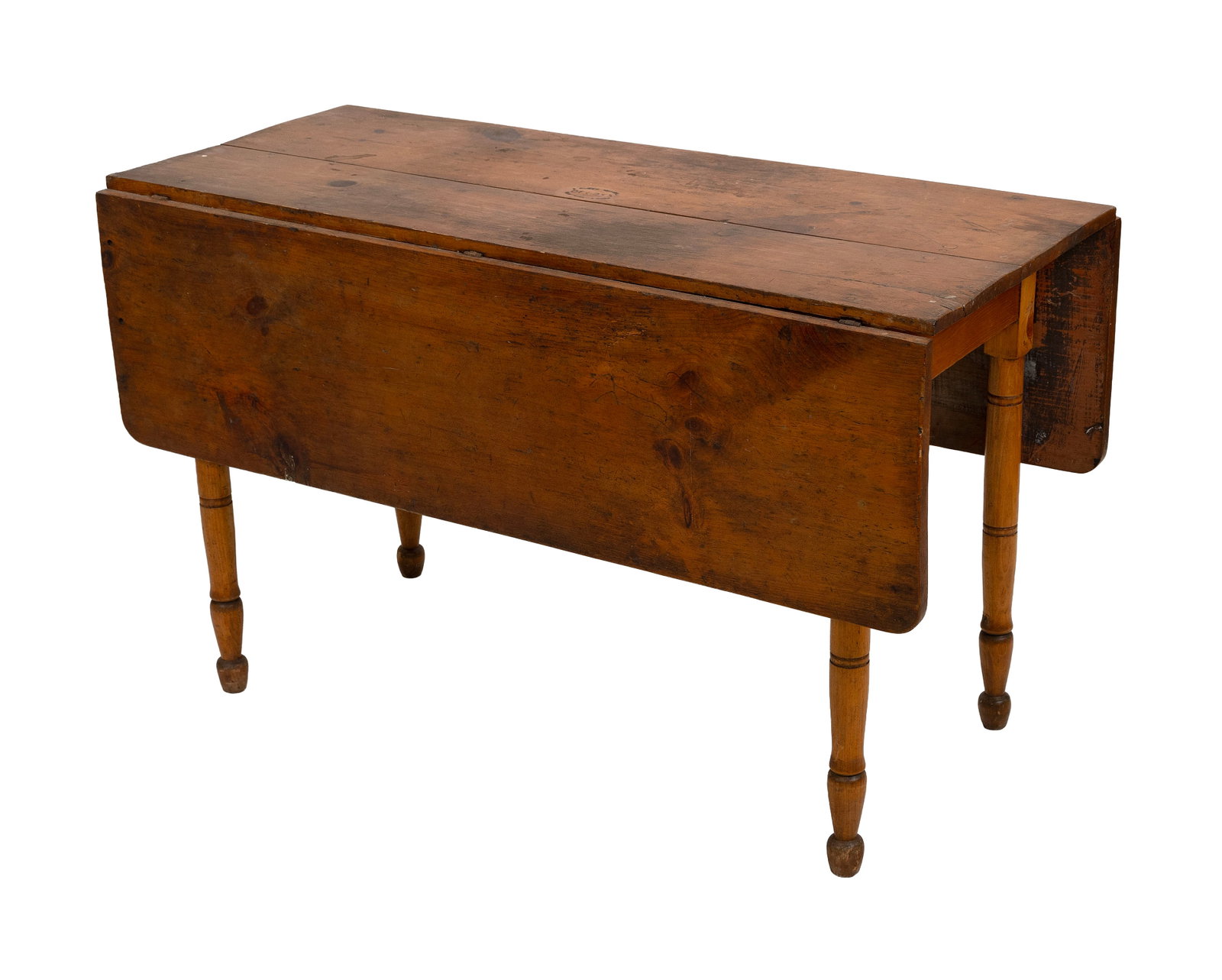 A. ELMER CROWELL PINE DROP-LEAF WORK TABLE 19th Century Height 29". Length 19" plus two drop leaves. (1 of 2)