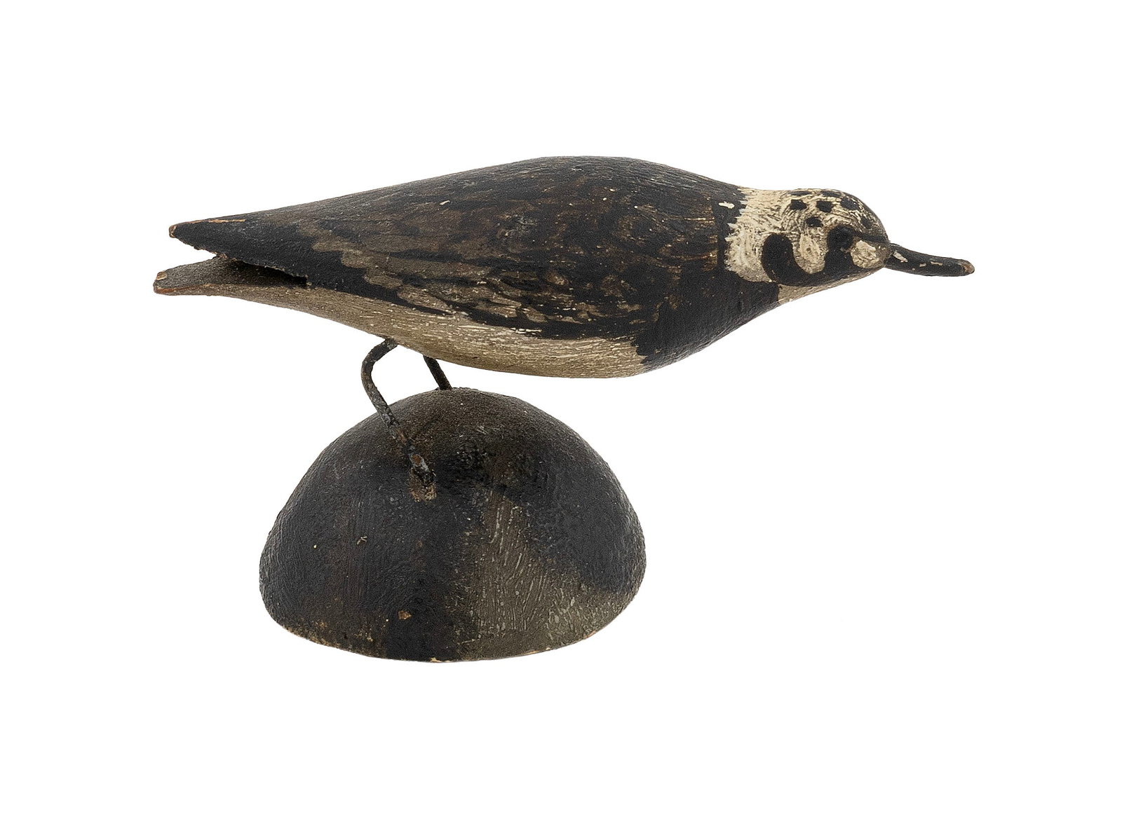 A. ELMER CROWELL MINIATURE RUDDY TURNSTONE East Harwich, Massachusetts, 1862-1952 Height 1.75".: A. ELMER CROWELL MINIATURE RUDDY TURNSTONE East Harwich, Massachusetts, 1862-1952 Circa 1925. Mounted on a circular wooden base. Ink stamp. Height 1.75". Length 3".