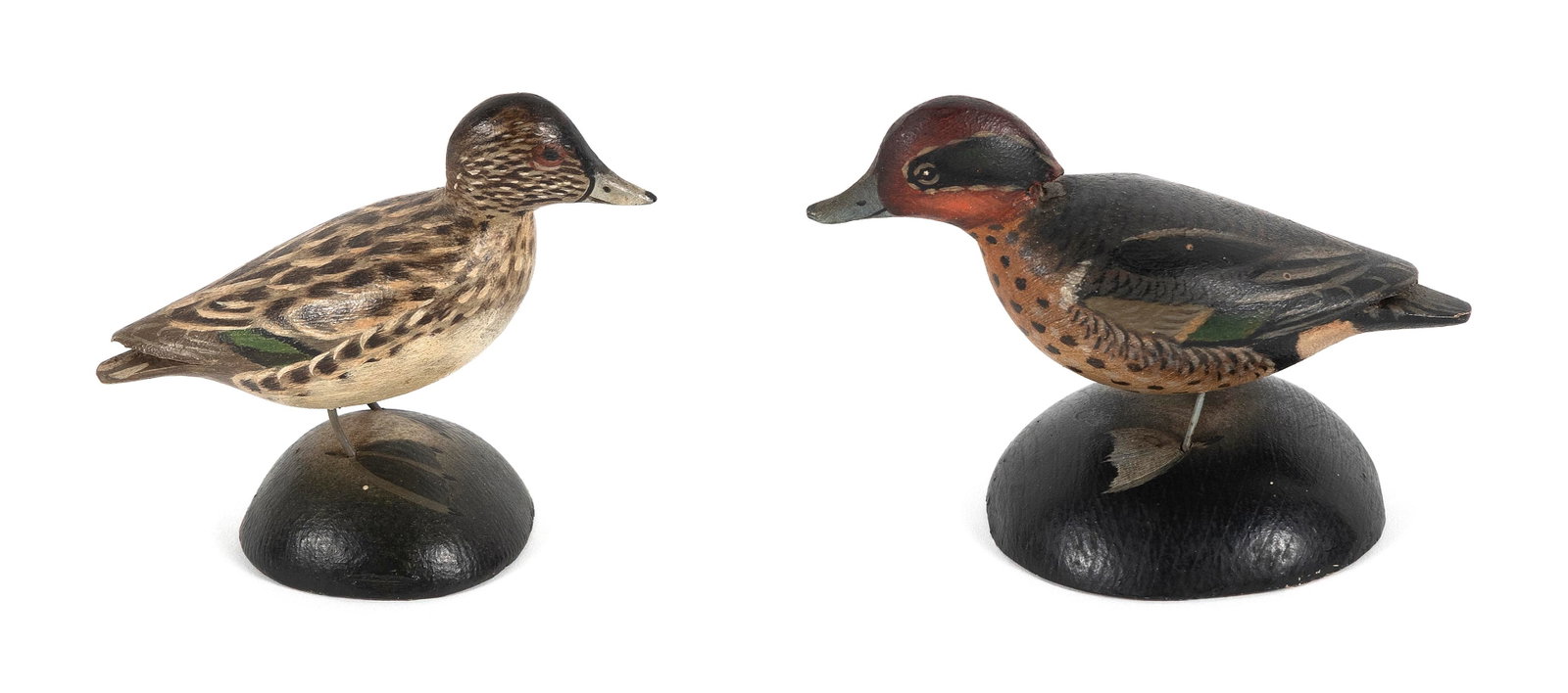 PAIR OF A. ELMER CROWELL MINIATURE GREEN-WINGED TEAL East Harwich, Massachusetts, 1862-1952 Heights (1 of 1)