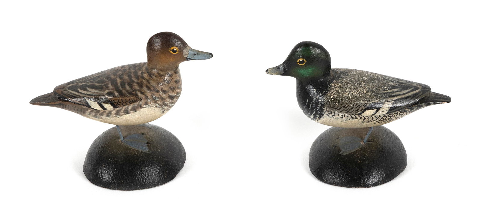 PAIR OF A. ELMER CROWELL MINIATURE BLUEBILLS East Harwich, Massachusetts, 1862-1952 Heights 2.5" and (1 of 1)