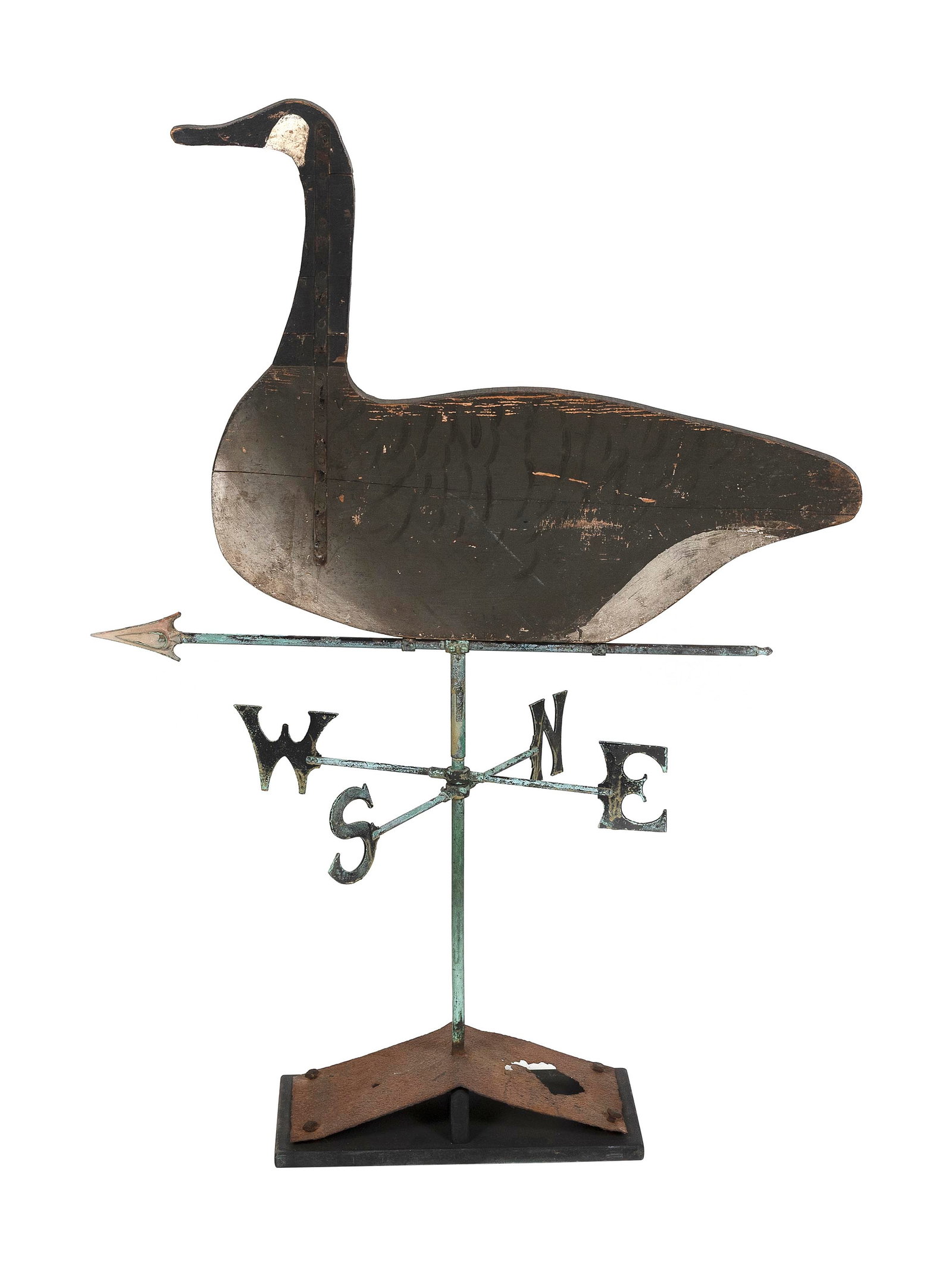 NEW ENGLAND CANADA GOOSE WEATHER VANE Early 20th Century Total height 44.5".: NEW ENGLAND CANADA GOOSE WEATHER VANE Early 20th Century With finders. Total height 44.5".