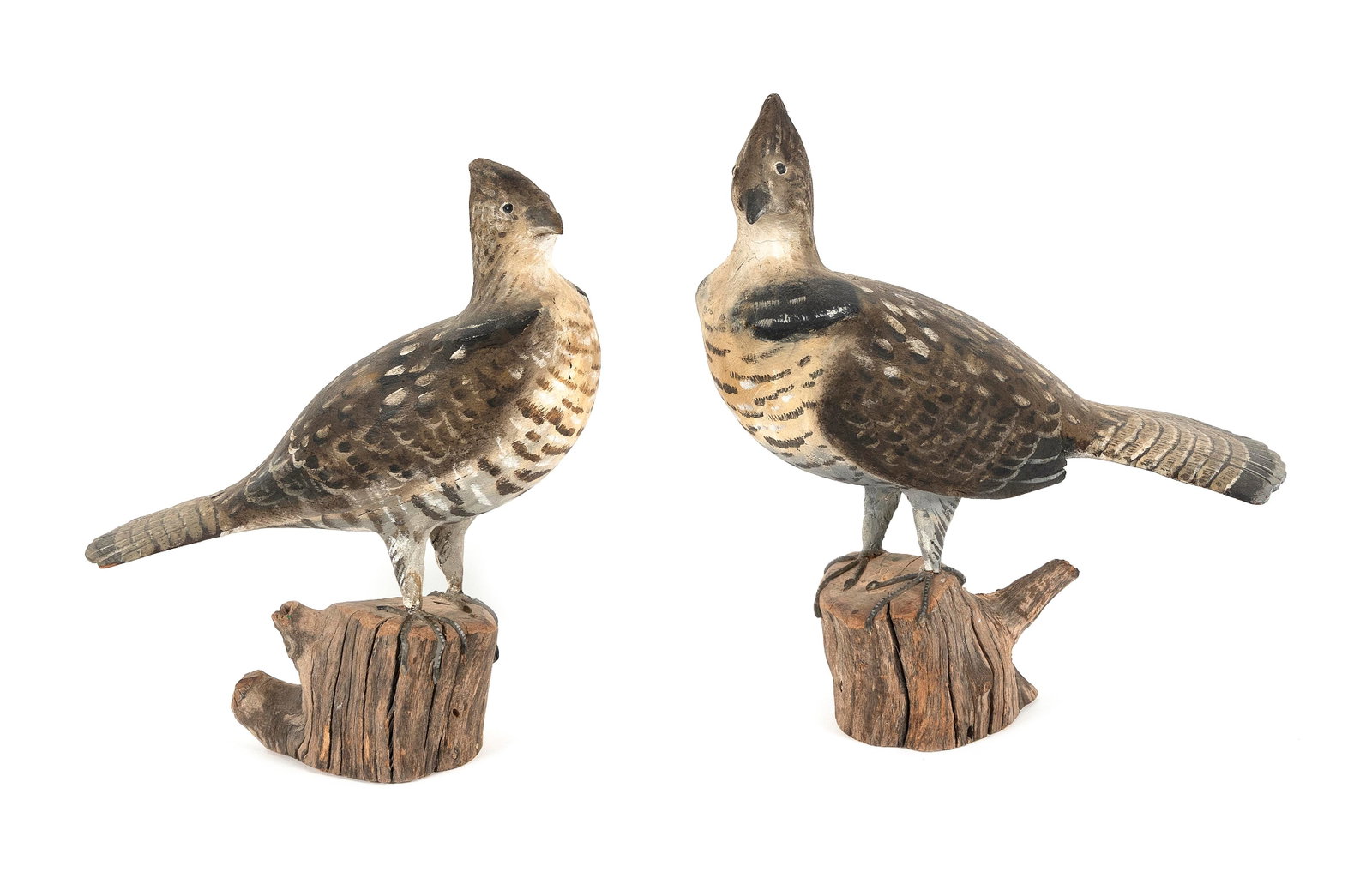PAIR OF PETER PELTZ LIFE-SIZE RUFFED GROUSE East Sandwich, Massachusetts, 1915-2001 Heights 13" and (1 of 1)