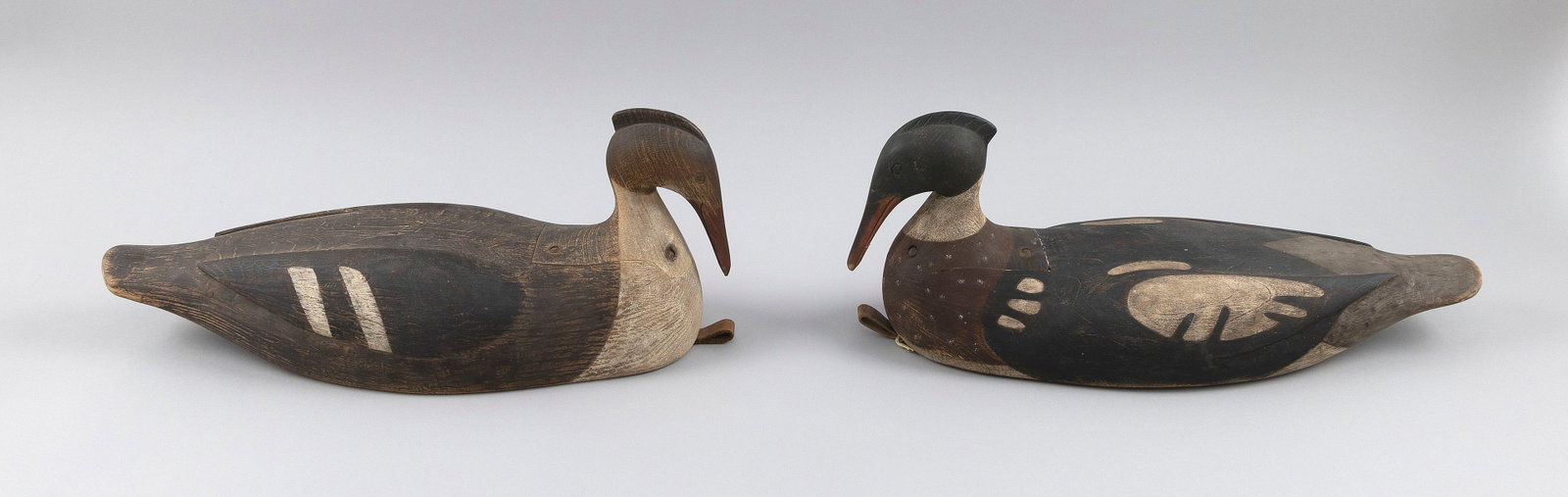 FOUR MARTY COLLINS MERGANSER DECOYS East Wareham, Massachusetts, Contemporary Lengths 17" and 18". (1 of 6)