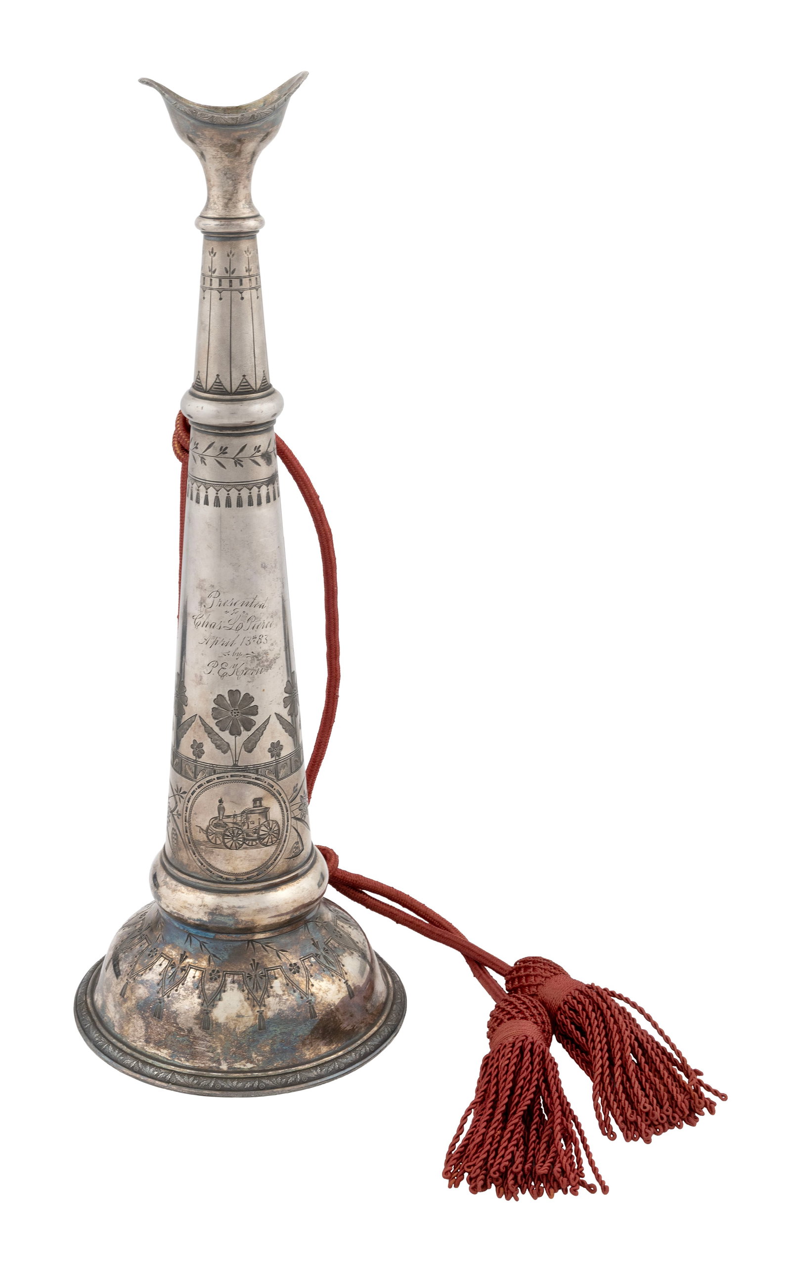 SILVER PLATED PRESENTATION FIRE TRUMPET Late 19th Century Length 18.5". (1 of 3)