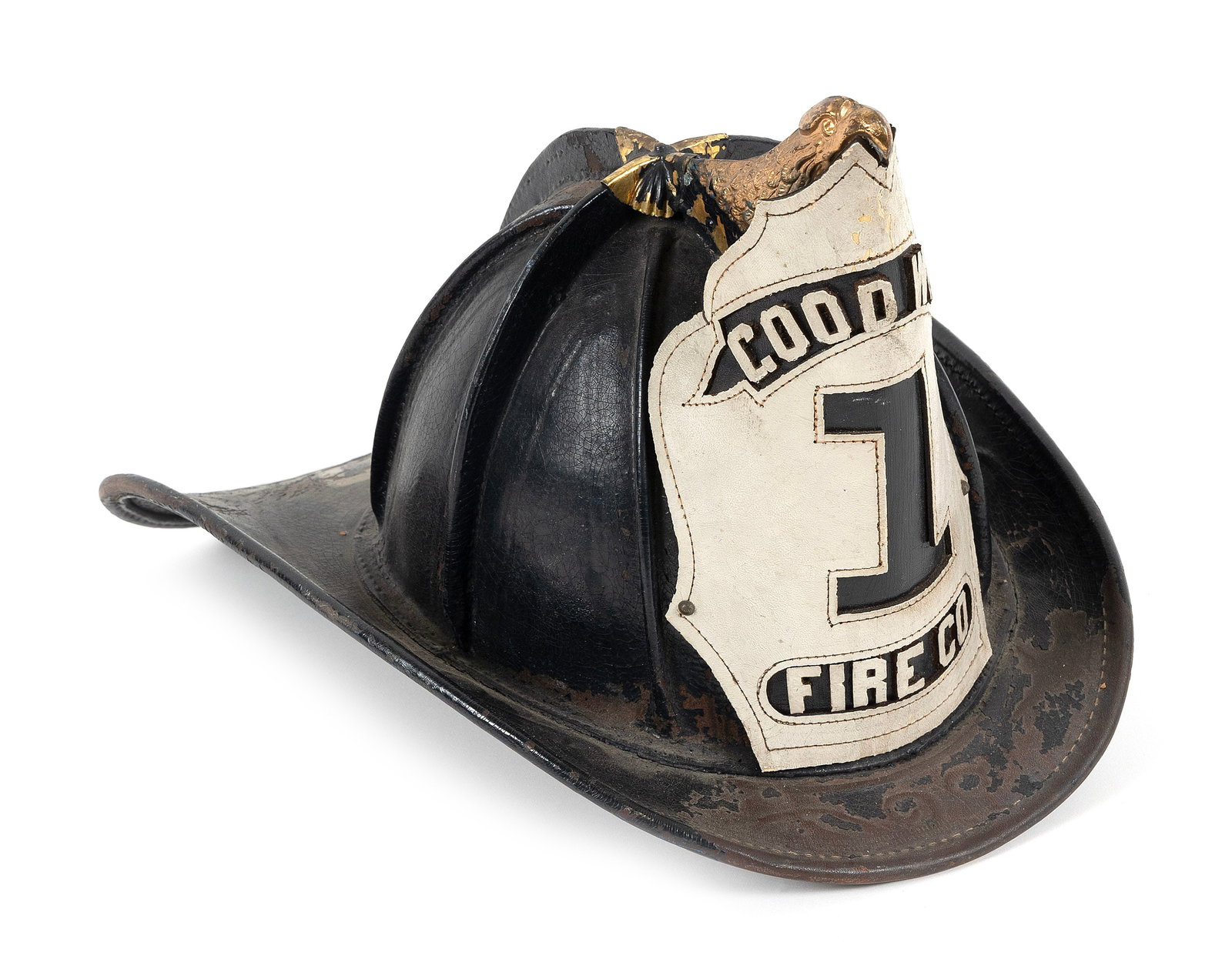 CAIRNS LEATHER FIRE HELMET WITH EAGLE FINIAL New York, Circa 1880 Length 13.5". (1 of 1)