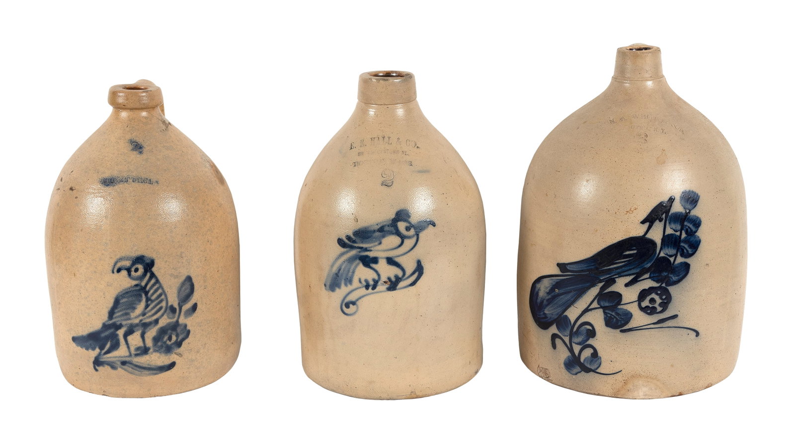 THREE STONEWARE JUGS 19th Century Heights 15" and 16.5". (1 of 1)