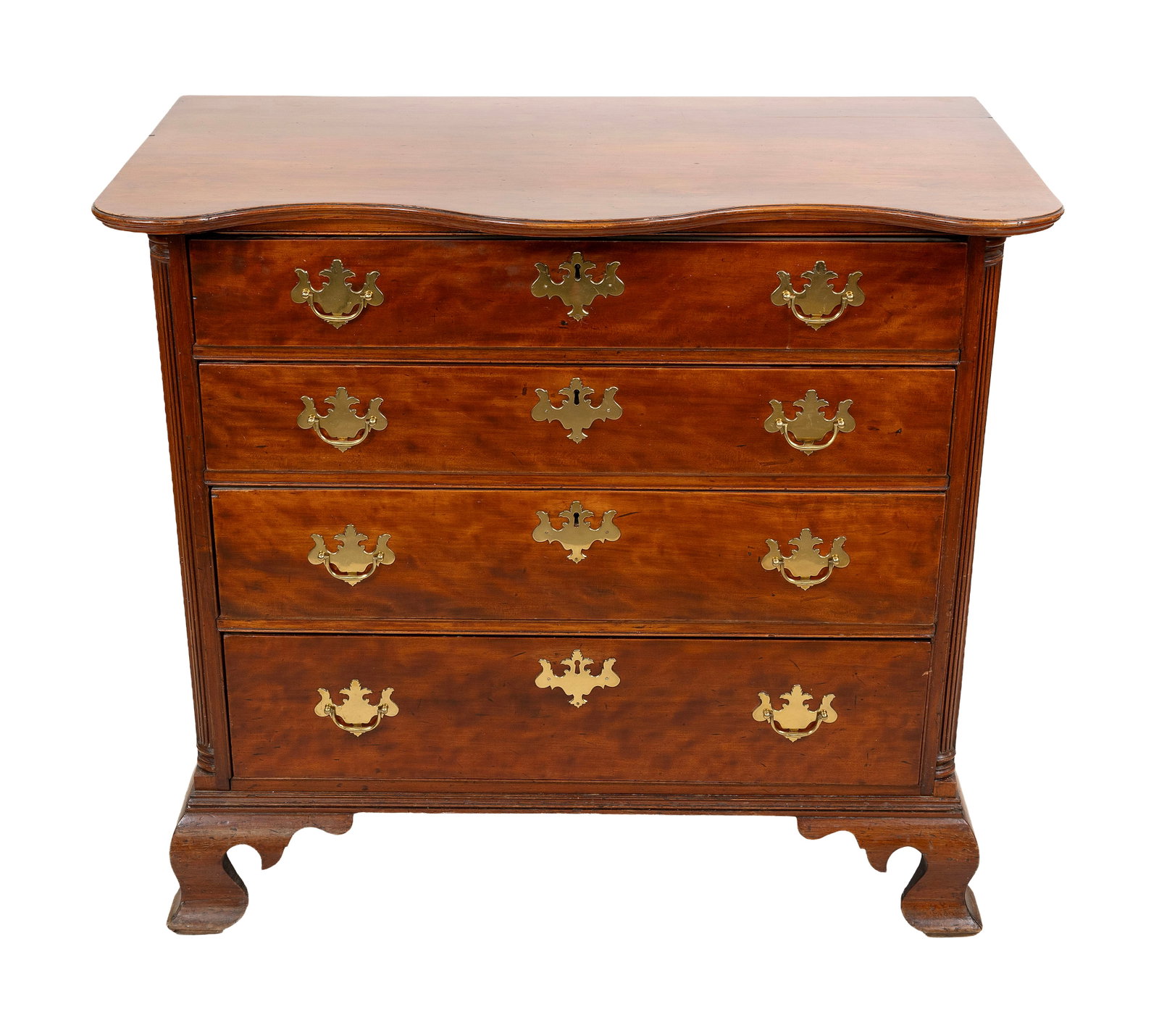 RARE CHIPPENDALE FIGURED CHERRY FOUR-DRAWER CHEST Connecticut, Circa 1780 Height 37.25". Width (1 of 6)