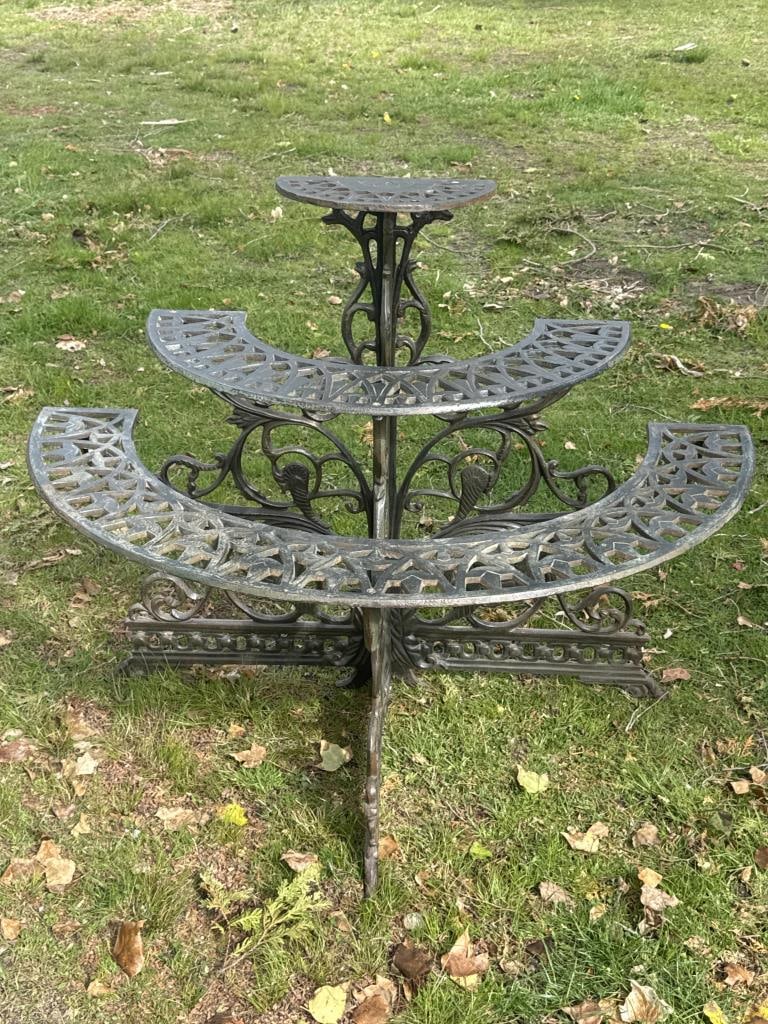 CAST IRON THREE-TIER PLANT STAND 19th Century Height 38.5". Width 48". Depth 25". (1 of 4)