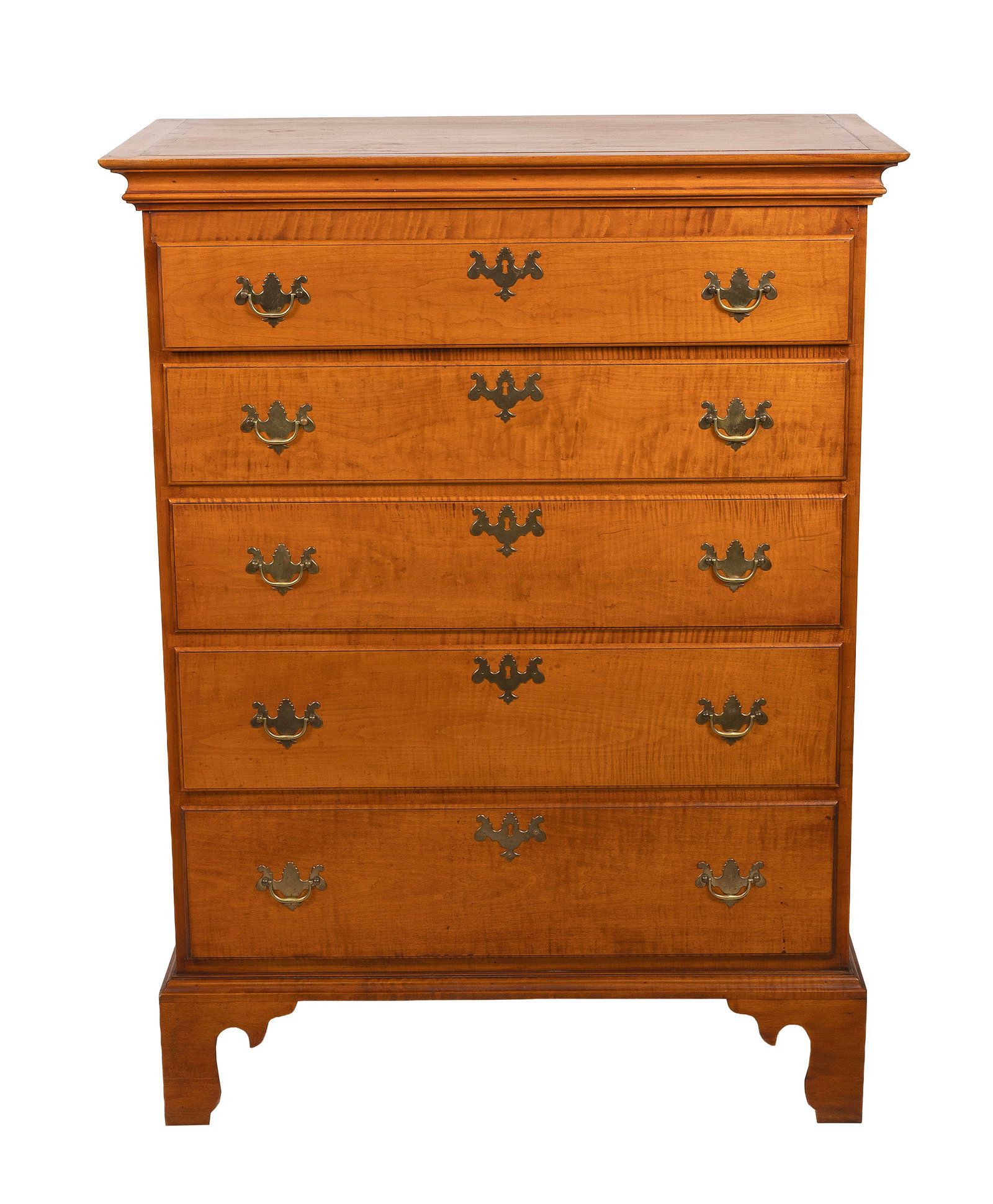 ELDRED WHEELER TIGER MAPLE TALL CHEST Massachusetts, 20th Century Height 48.5". Width 36". Depth (1 of 3)