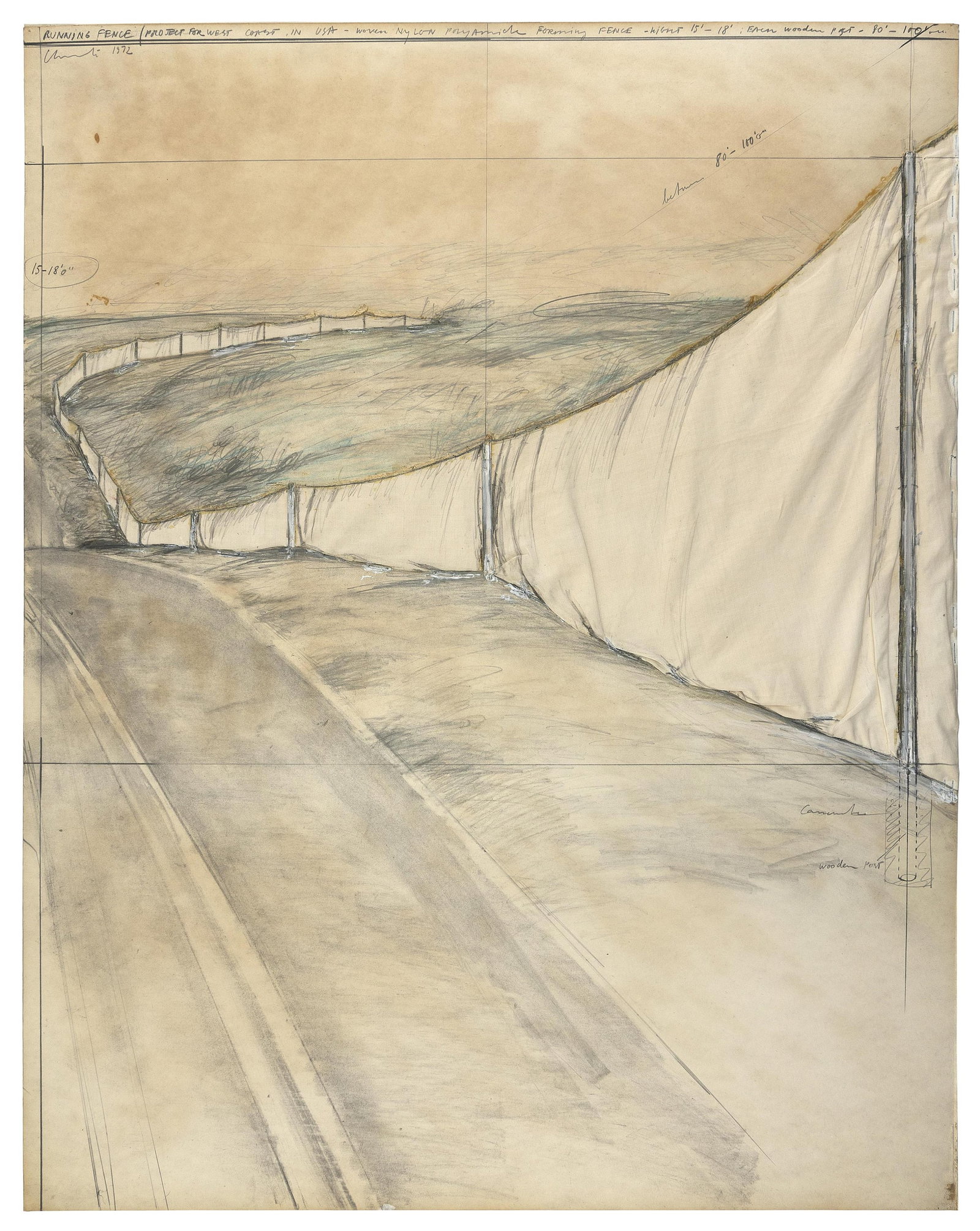 CHRISTO (New York/Bulgaria, 1935-2020), Collage for "Running Fence / Project for West Coast in USA (1 of 4)