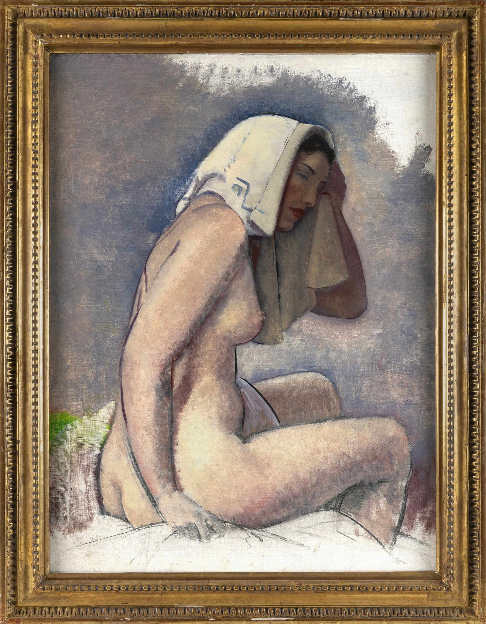 LEON KROLL (New York/New Mexico/Europe, 1884-1974), Seated nude., Oil on canvas, 36" x 27.75".: LEON KROLL New York/New Mexico/Europe, 1884-1974 Seated nude. Signed lower left "Leon Kroll". Oil on canvas, 36" x 27.75". Framed 42" x 33".