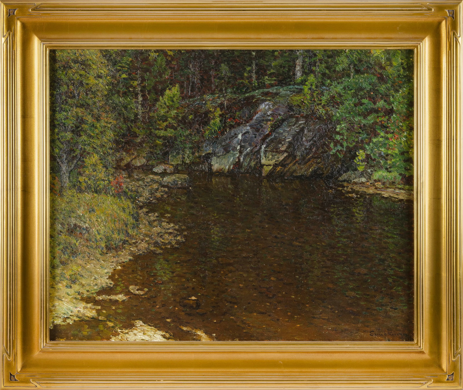 JOHN JOSEPH ENNEKING (Ohio/New York/Massachusetts/Maine, 1841-1916), Forest stream., Oil on canvas, (1 of 2)