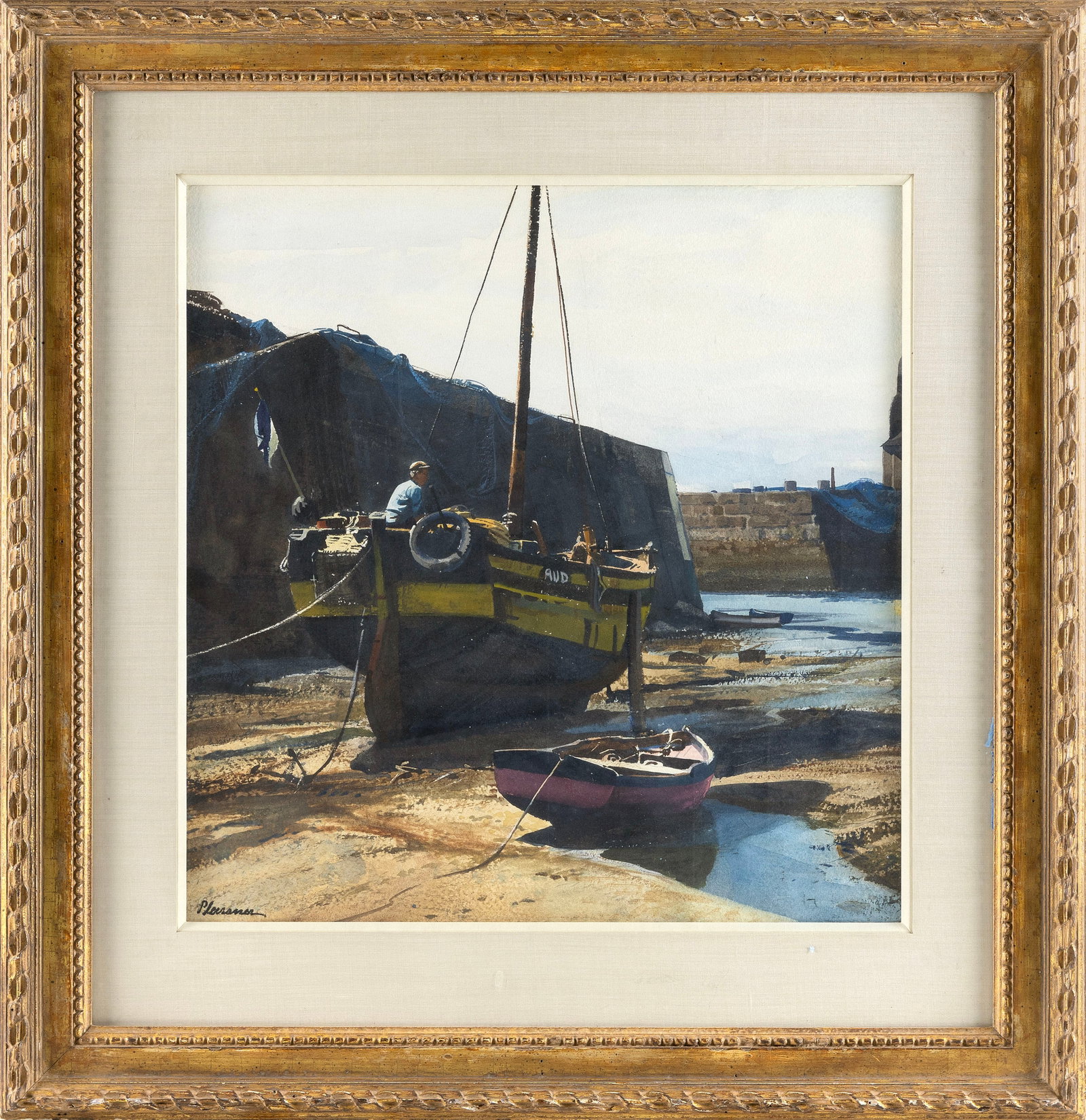OGDEN MINTON PLEISSNER (Vermont/New York, 1905-1983), "Ebb Tide, Audierne"., Watercolor and opaque (1 of 2)
