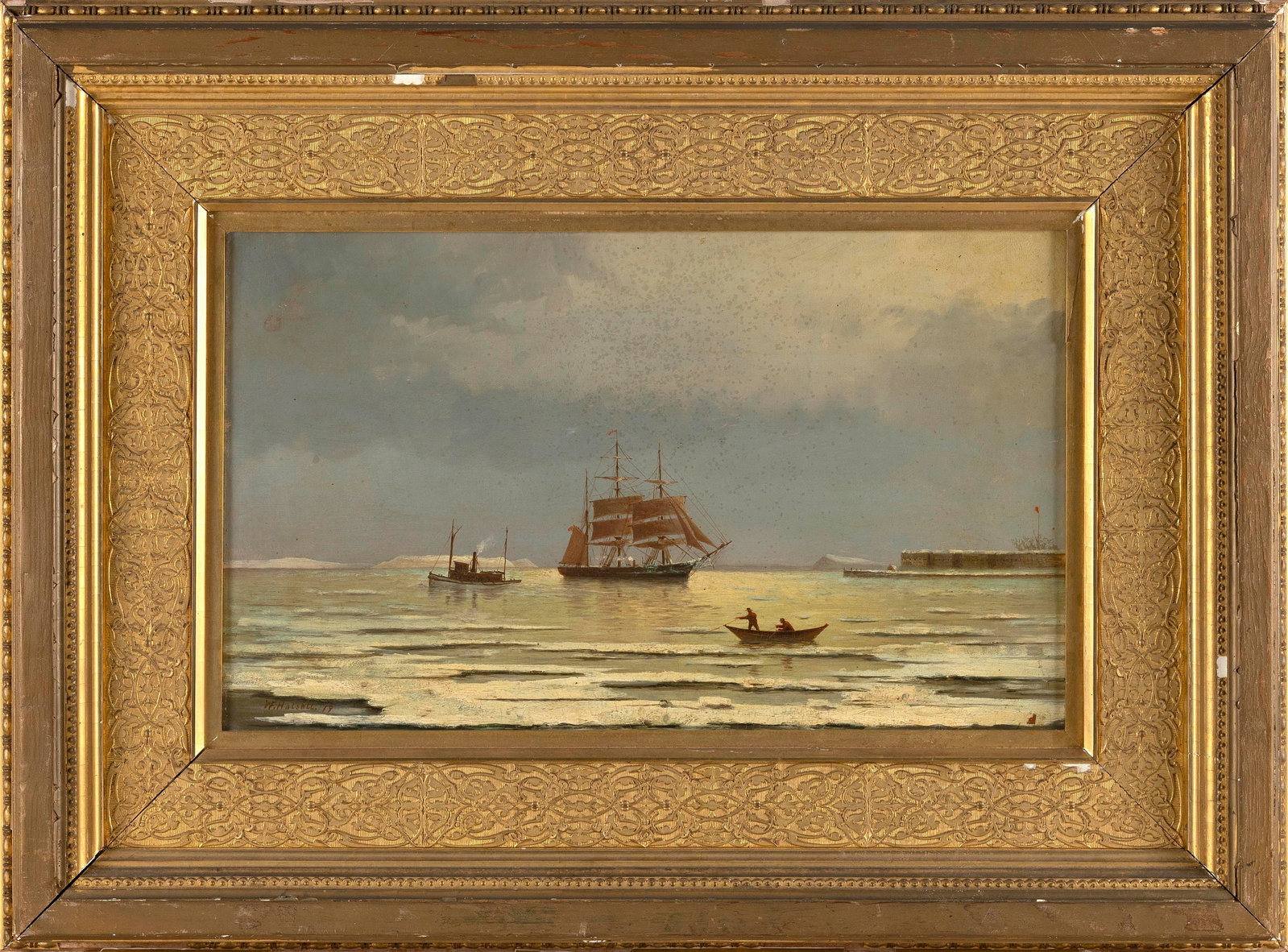 WILLIAM FORMBY HALSALL (Massachusetts, 1841-1919), Navigating the ice off Fort Warren, Georges (1 of 1)