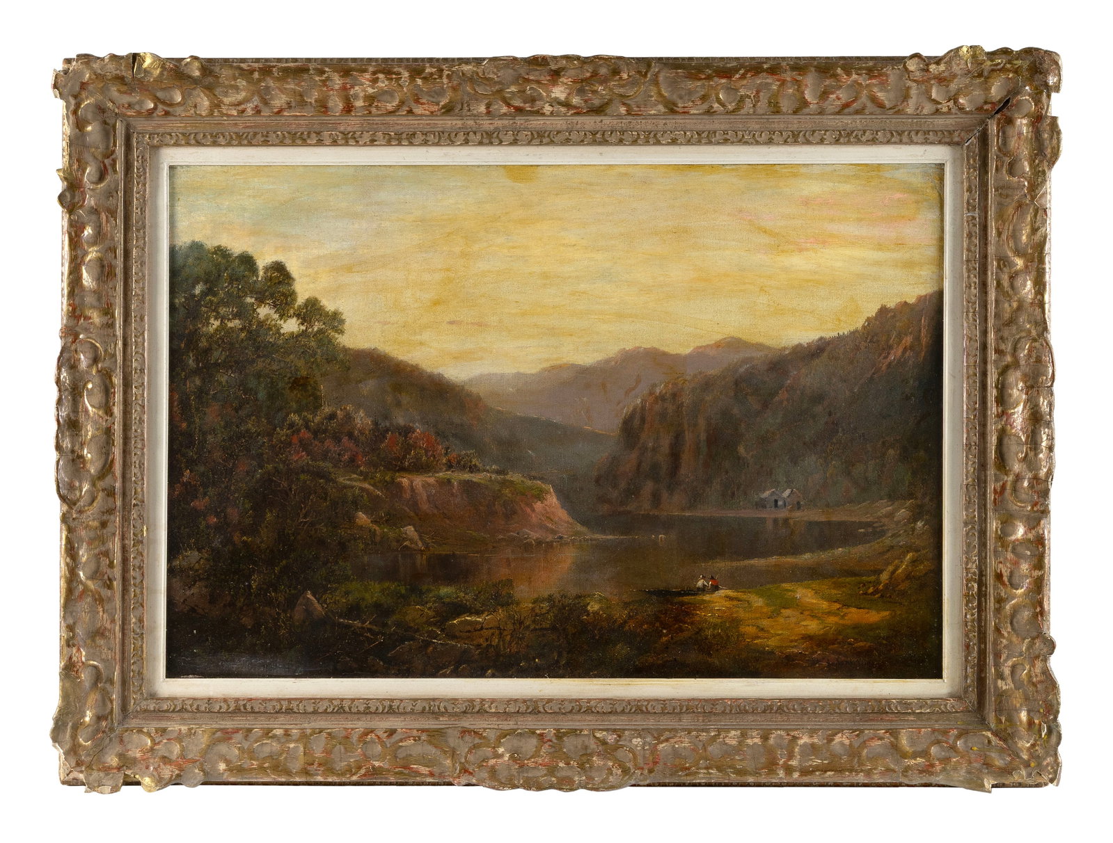 WILLIAM LOUIS SONNTAG, SR. (Ohio/New York, 1822-1900), Fisherman on a mountain river., Oil on: WILLIAM LOUIS SONNTAG, SR. Ohio/New York, 1822-1900 Fisherman on a mountain river. Signed lower right "W.L. Sonntag". Oil on canvas, 19" x 29". Framed 26" x 36".