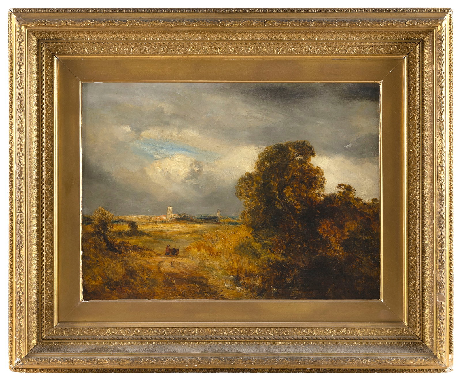 ALEXANDER HELWIG WYANT (New York/Ohio, 1836-1892), "Caister near Yarmouth"., Oil on panel, 17" x: ALEXANDER HELWIG WYANT New York/Ohio, 1836-1892 "Caister near Yarmouth". Signed lower right "A.H. Wyant". Titled verso. Oil on panel, 17" x 23.5". Framed 28" x 34".
