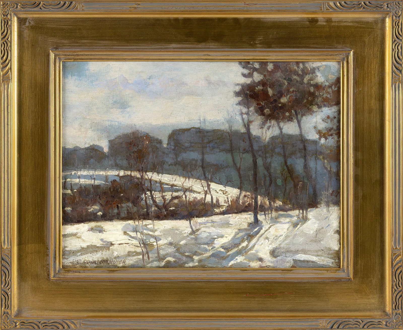 PAUL CORNOYER (New York/Missouri, 1864-1923), "Central Park in Winter"., Oil on board, 12" x 16". (1 of 2)