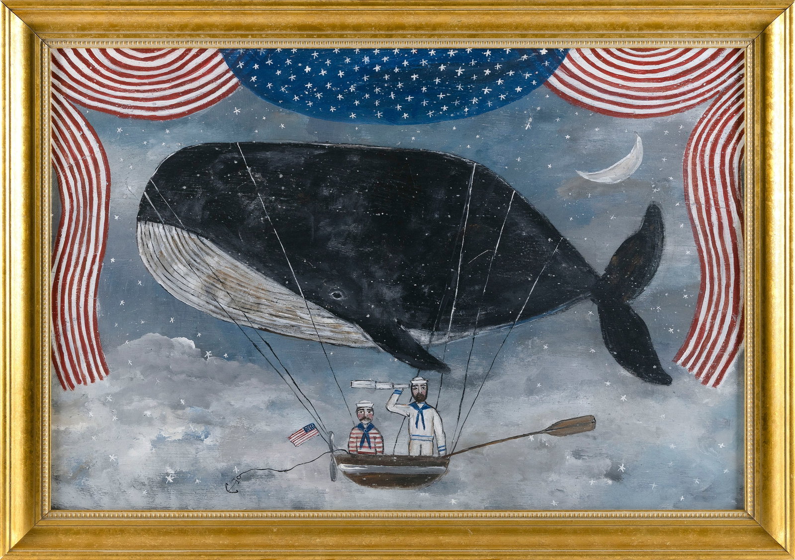 MELINDA KIRKPATRICK (Massachusetts, Contemporary), Sailors riding in a whale-shaped hot air ballon. (1 of 2)