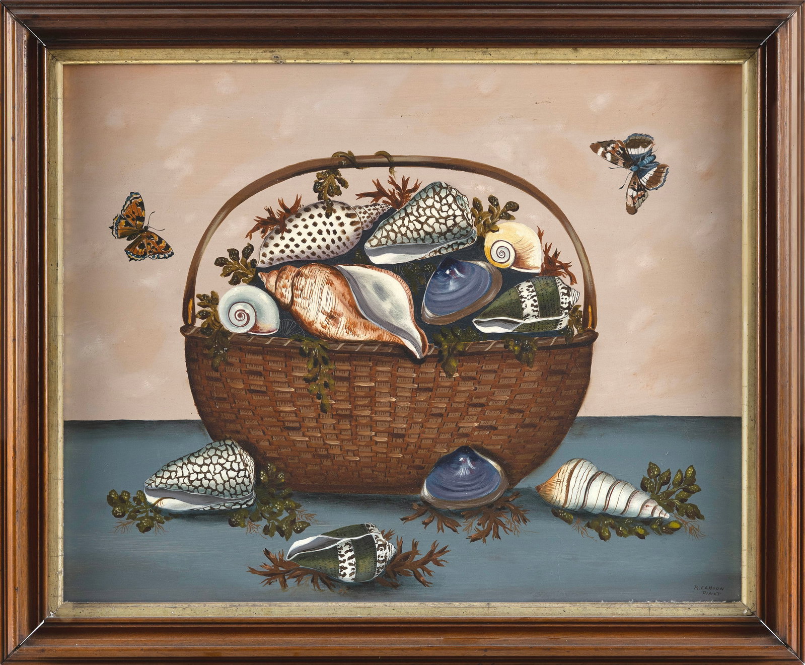 RALPH EUGENE CAHOON, JR. (Massachusetts, 1910-1982), Still life of seashells in a basket., Oil on (1 of 2)