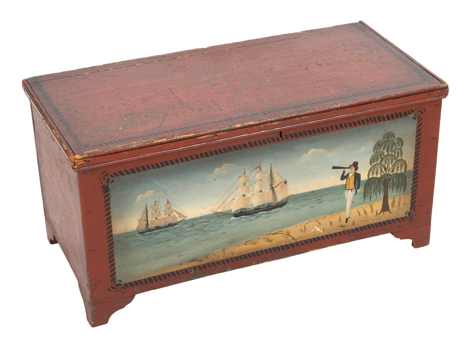 RALPH EUGENE CAHOON, JR. (Massachusetts, 1910-1982), Six-board blanket chest with painted decoration (1 of 1)