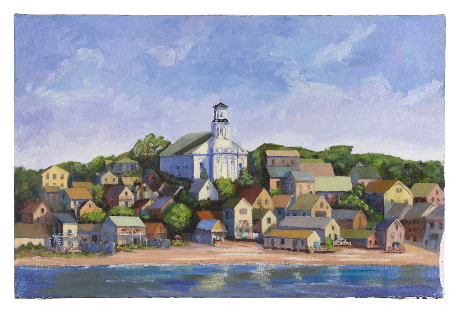 ROBERT CARDINAL (Massachusetts/New York/Canada, 1936-), "Chrysler Museum, Provincetown"., Oil on: ROBERT CARDINAL Massachusetts/New York/Canada, 1936- "Chrysler Museum, Provincetown". Signed lower right "Cardinal". Titled on label verso for Wellfleet Art Gallery. Oil on canvas, 24" x 36". Unframed