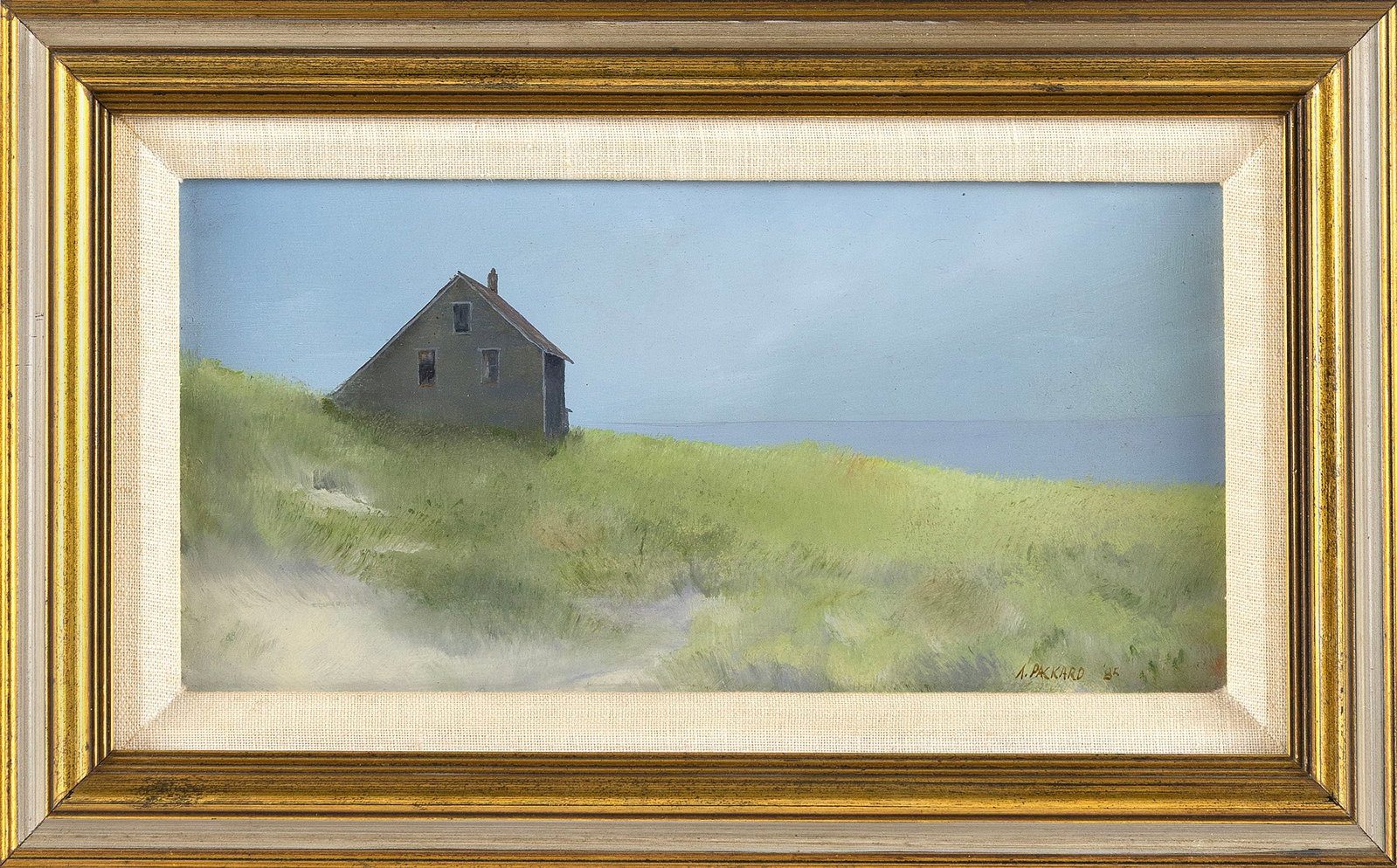ANNE PACKARD (Massachusetts/New Jersey, 1933-), Cottage on a bluff overlooking the harbor., Oil on (1 of 2)