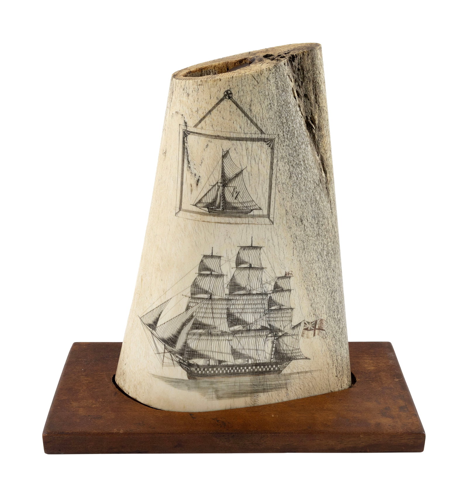 PANBONE ENGRAVER POLYCHROME SCRIMSHAW PANBONE SECTION Mid-19th Century Total height 16.5". (1 of 1)