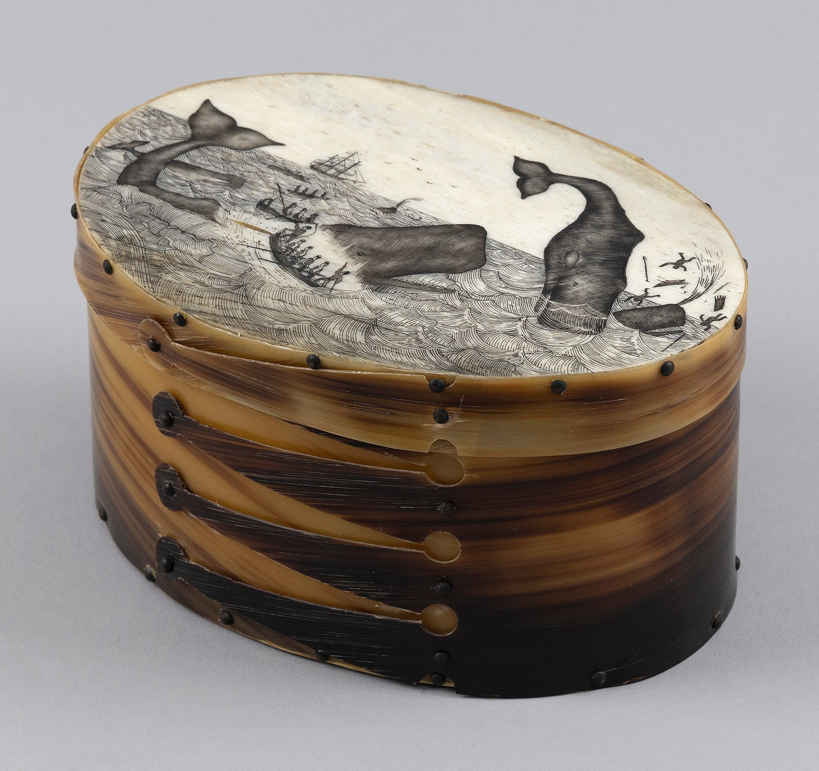 BALEEN DITTY BOX 19th Century Height 3.5". Length 6.5". Width 4.5". (1 of 5)