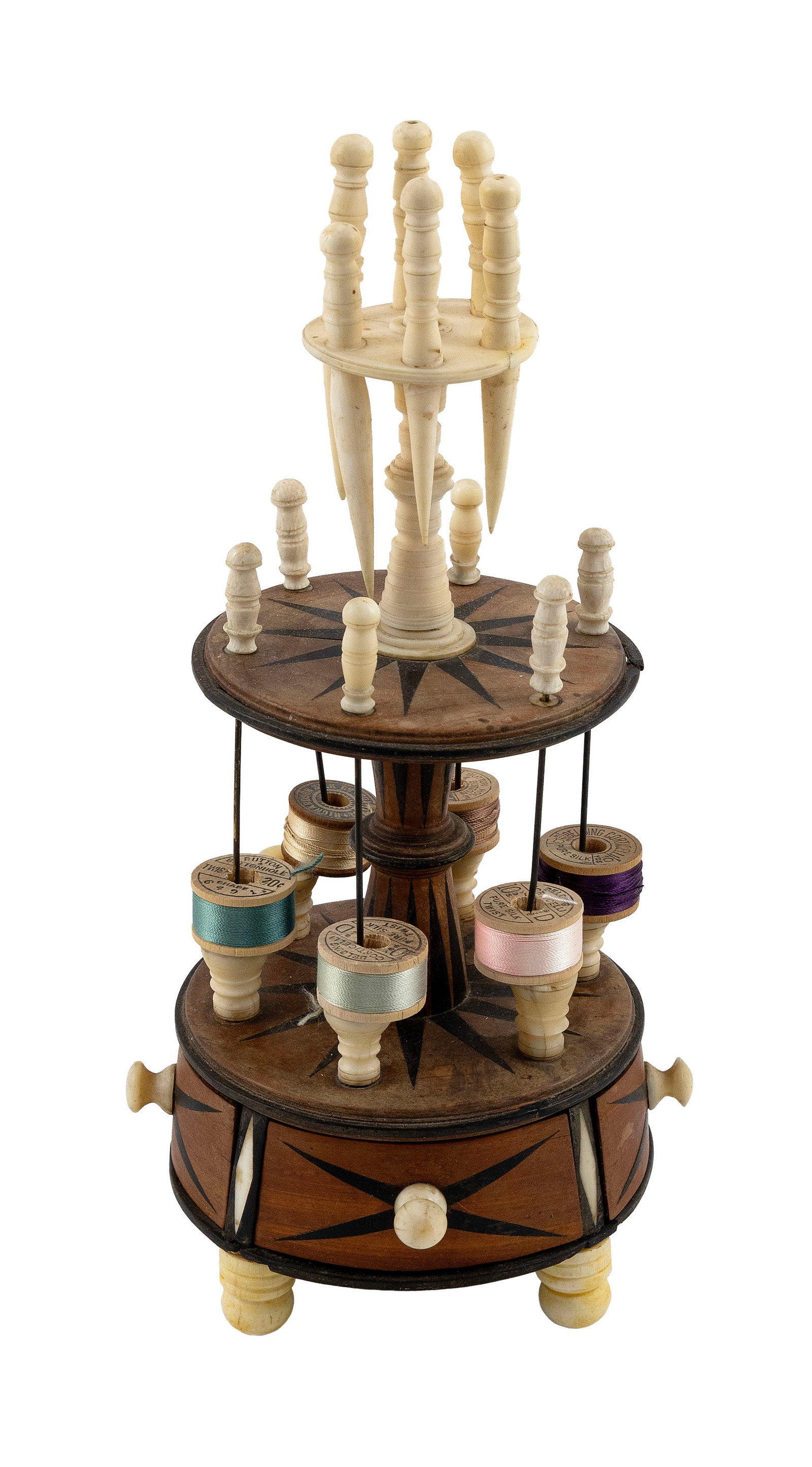 FINE WHALE IVORY AND INLAID WOOD SEWING STAND America, Third Quarter of the 19th Century Height (1 of 1)