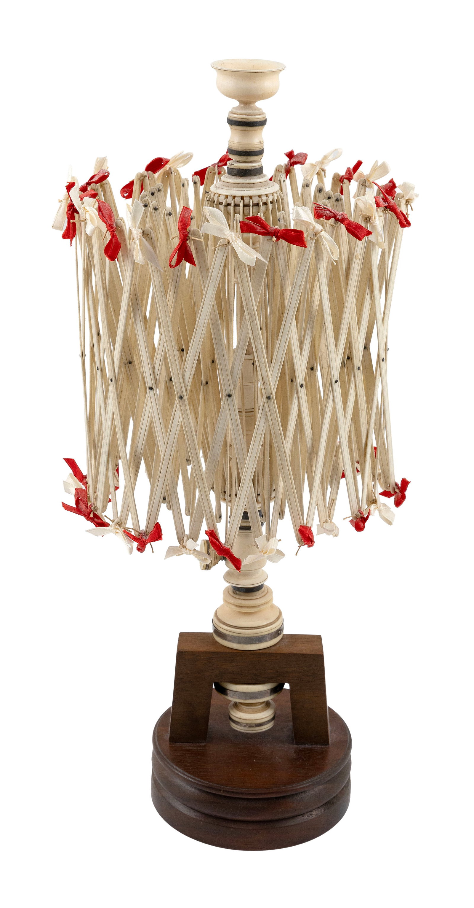 WHALEBONE AND WHALE IVORY DOUBLE CAGE SWIFT 19th Century Height 16". With contemporary wood stand. (1 of 1)