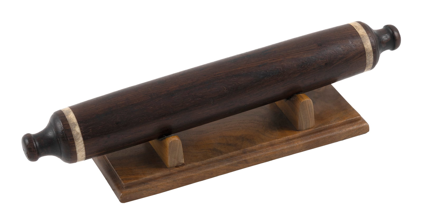 HARDWOOD AND WHALEBONE ROLLING PIN 19th Century Length 14.75". With stand. (1 of 1)