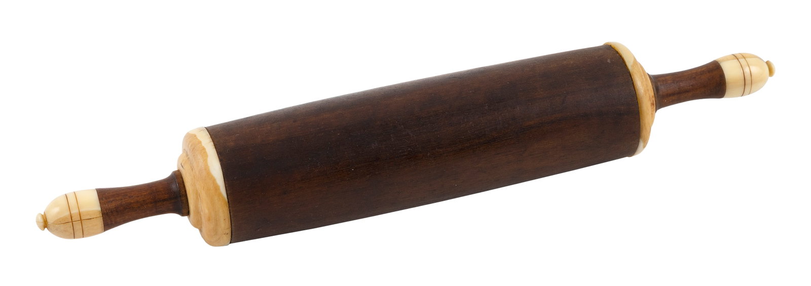 MAHOGANY AND WHALE IVORY ROLLING PIN 19th Century Length 14.75". (1 of 1)