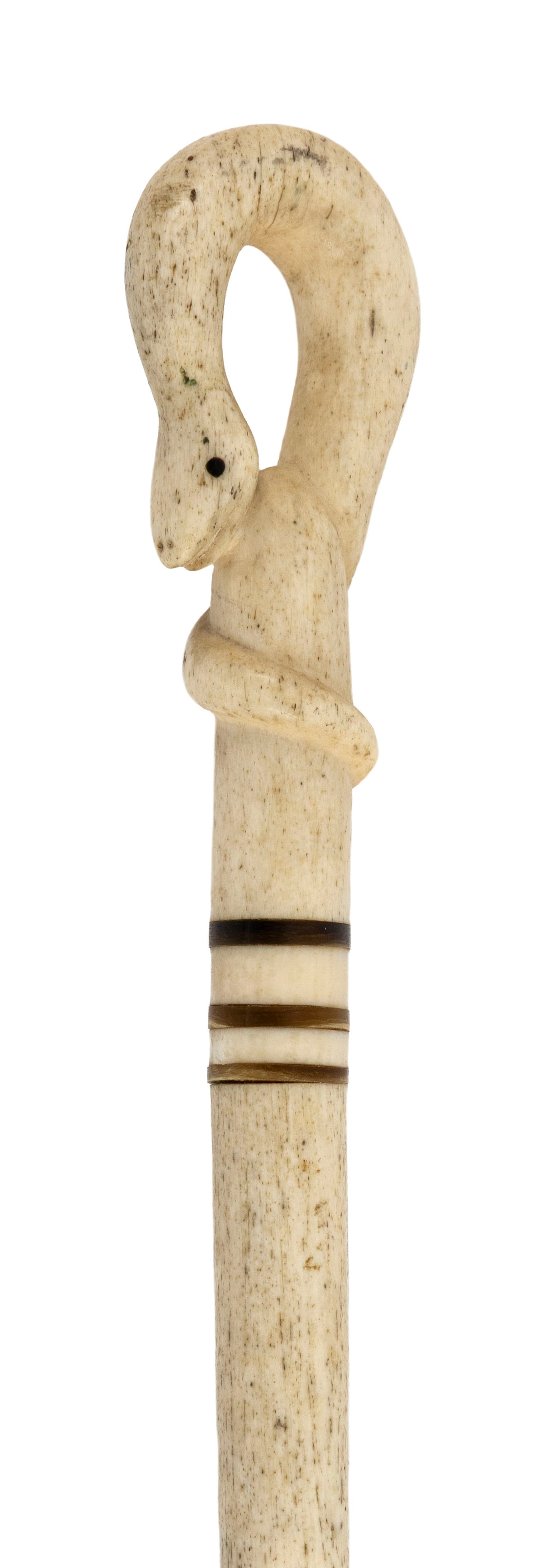 WHALEBONE CANE WITH LOOPED SNAKE HANDLE 19th Century Length 38.5". (1 of 2)