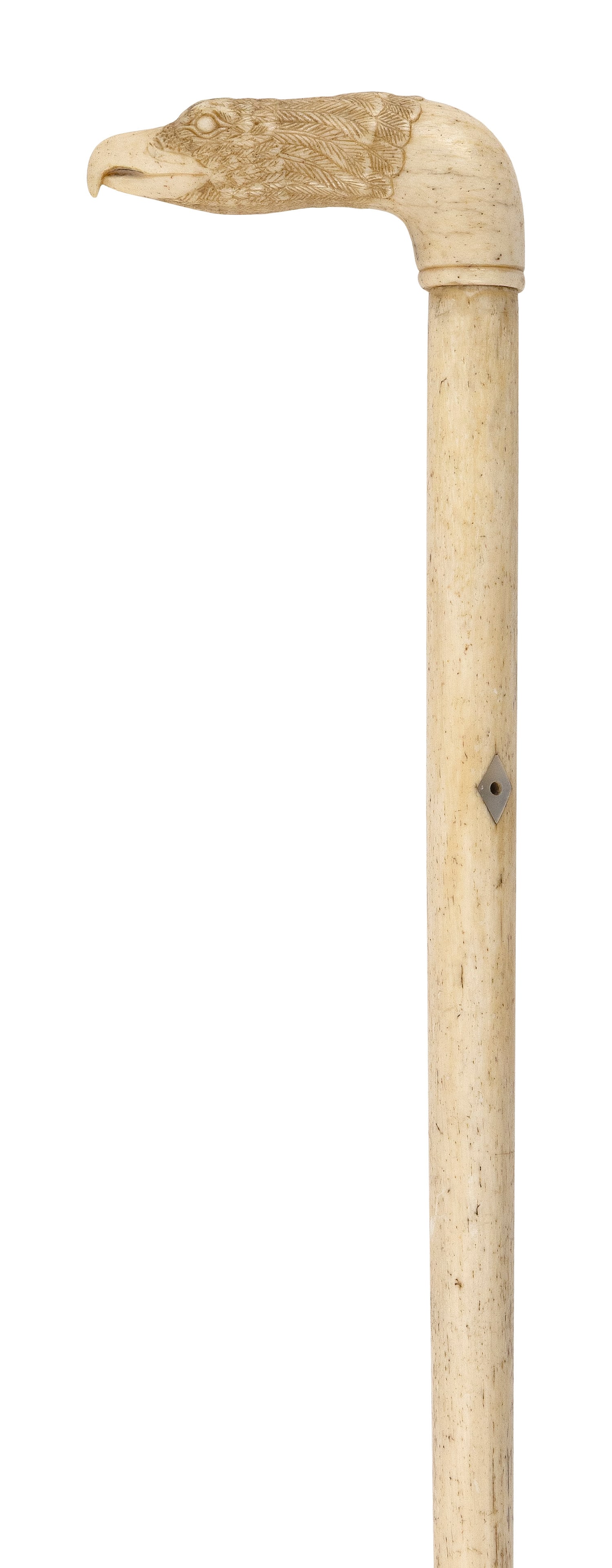 EAGLE'S HEAD CARVED WHALEBONE CANE 19th Century Length 31.75". (1 of 1)