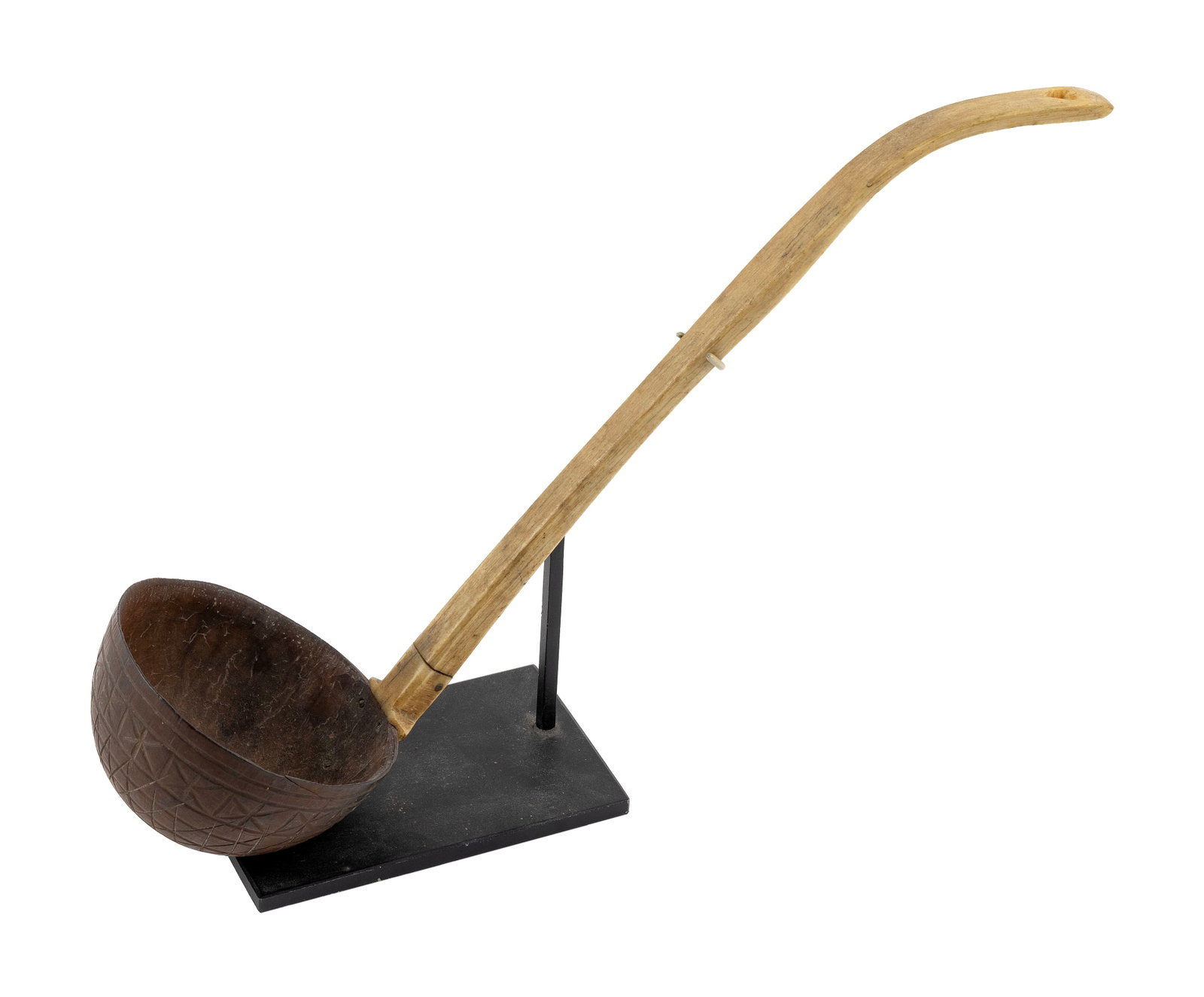 COCONUT SHELL DIPPER 19th Century Length 14". Bowl diameter 3.75". With stand. (1 of 1)
