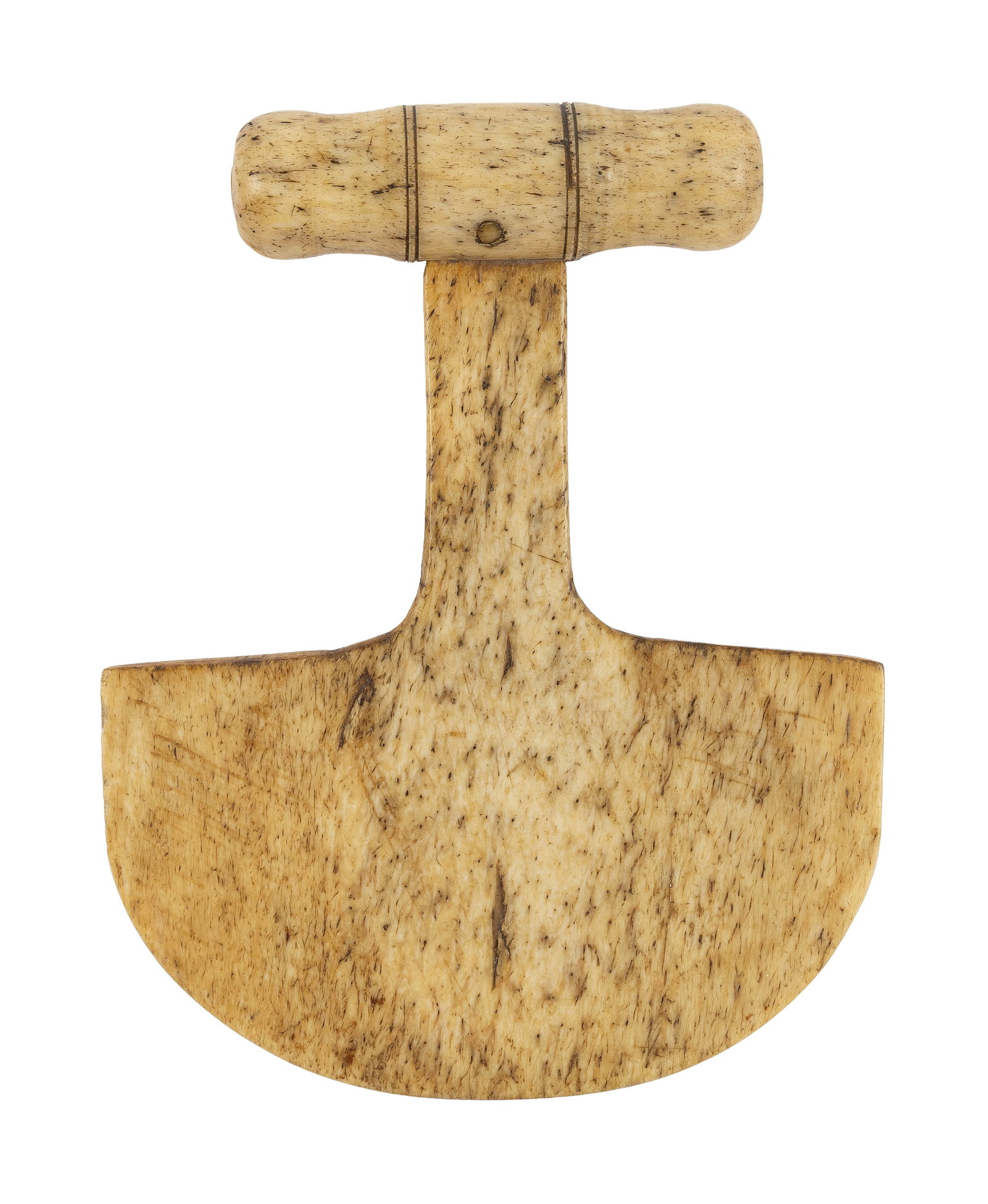 WHALEBONE FOOD CHOPPER Mid-19th Century Length 6.75".: WHALEBONE FOOD CHOPPER Mid-19th Century Handle with incised banding. Rich patina and in-use wear. Length 6.75".