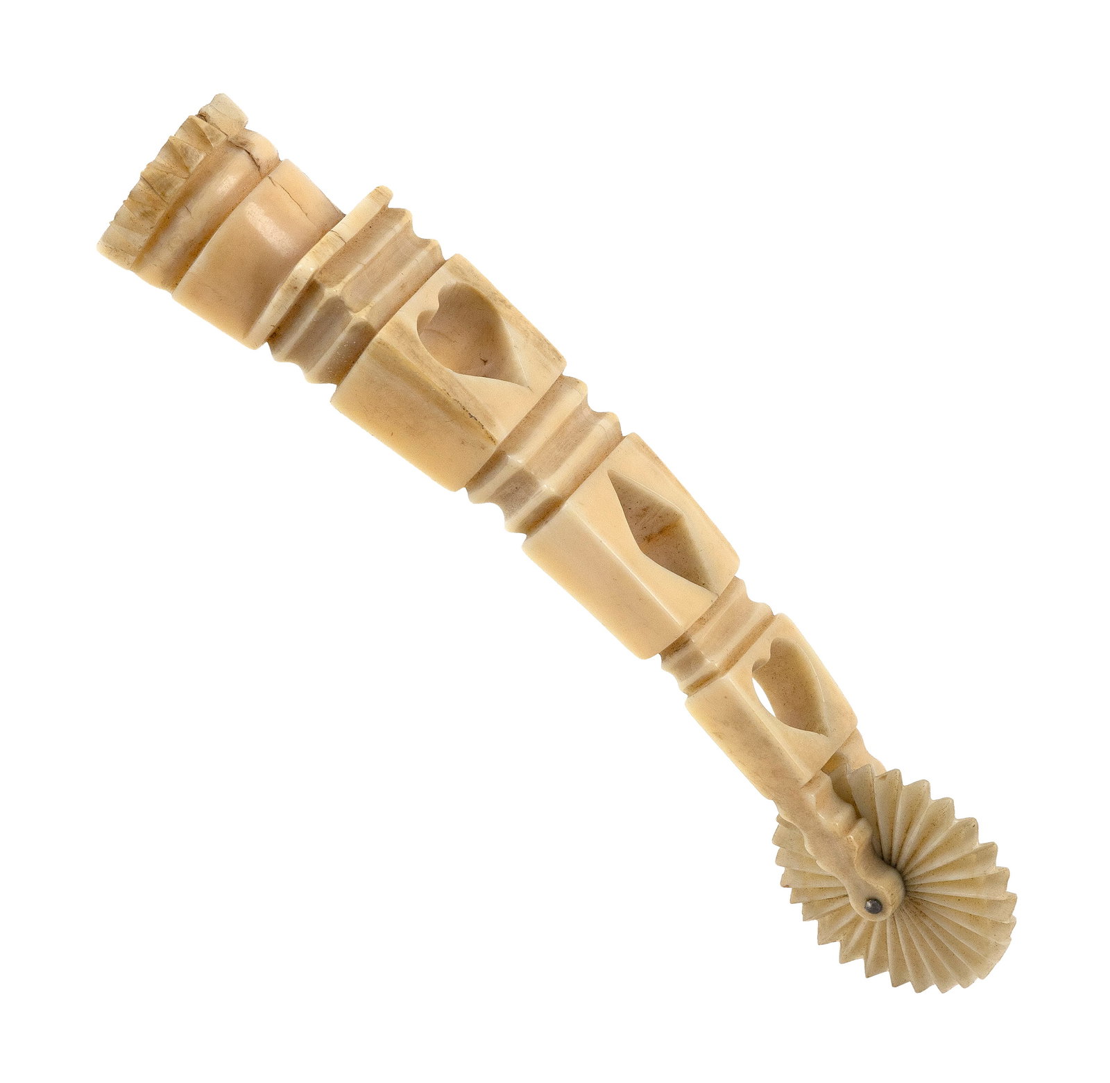 CARVED AND PIERCED WHALE IVORY PIE CRIMPER America, Third Quarter of the 19th Century Length 6.5". (1 of 1)