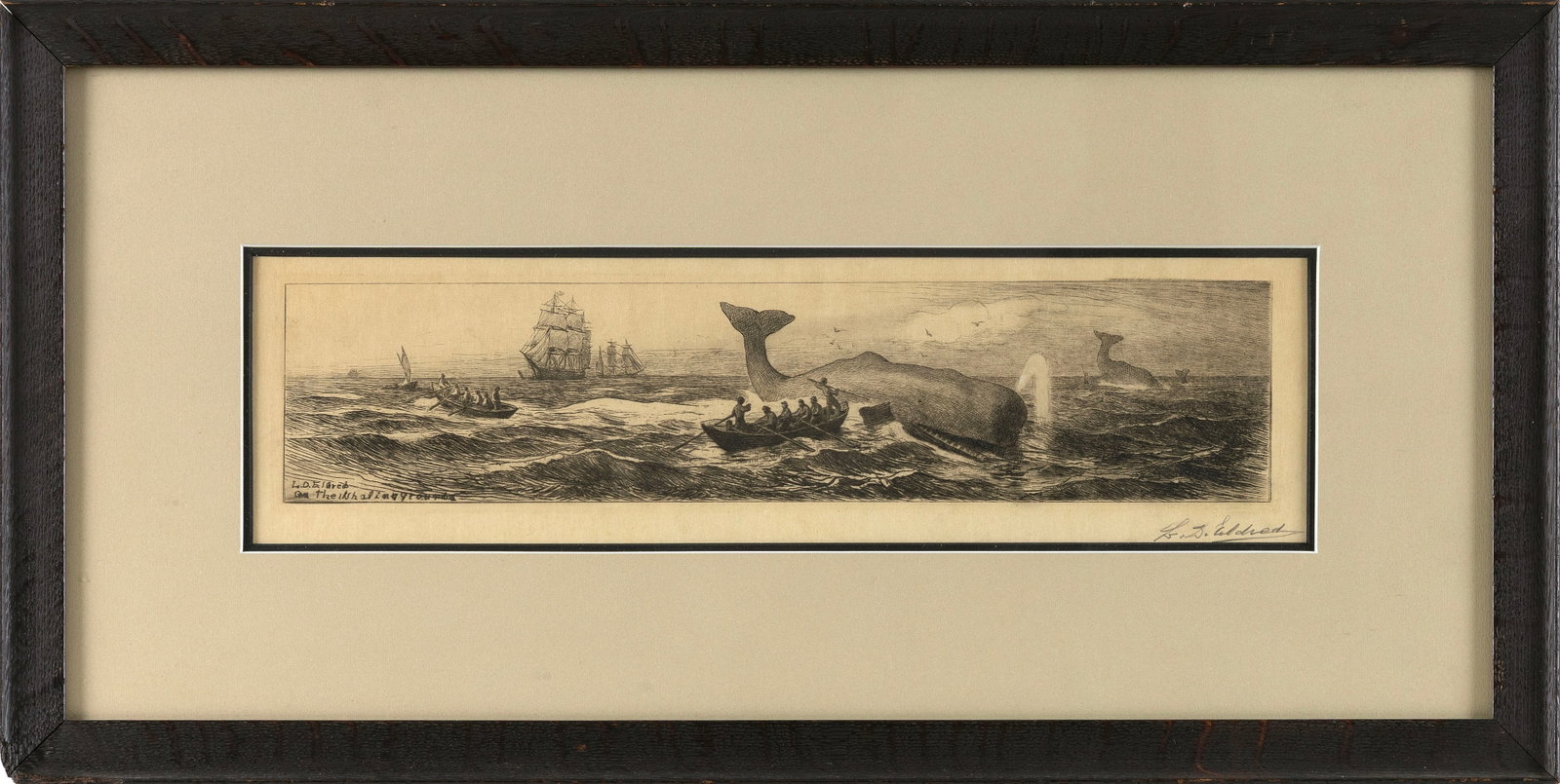 LEMUEL D. ELDRED (Massachusetts, 1848-1921), "On the Whaling Grounds"., Etching 4.5" x 15.75". (1 of 1)