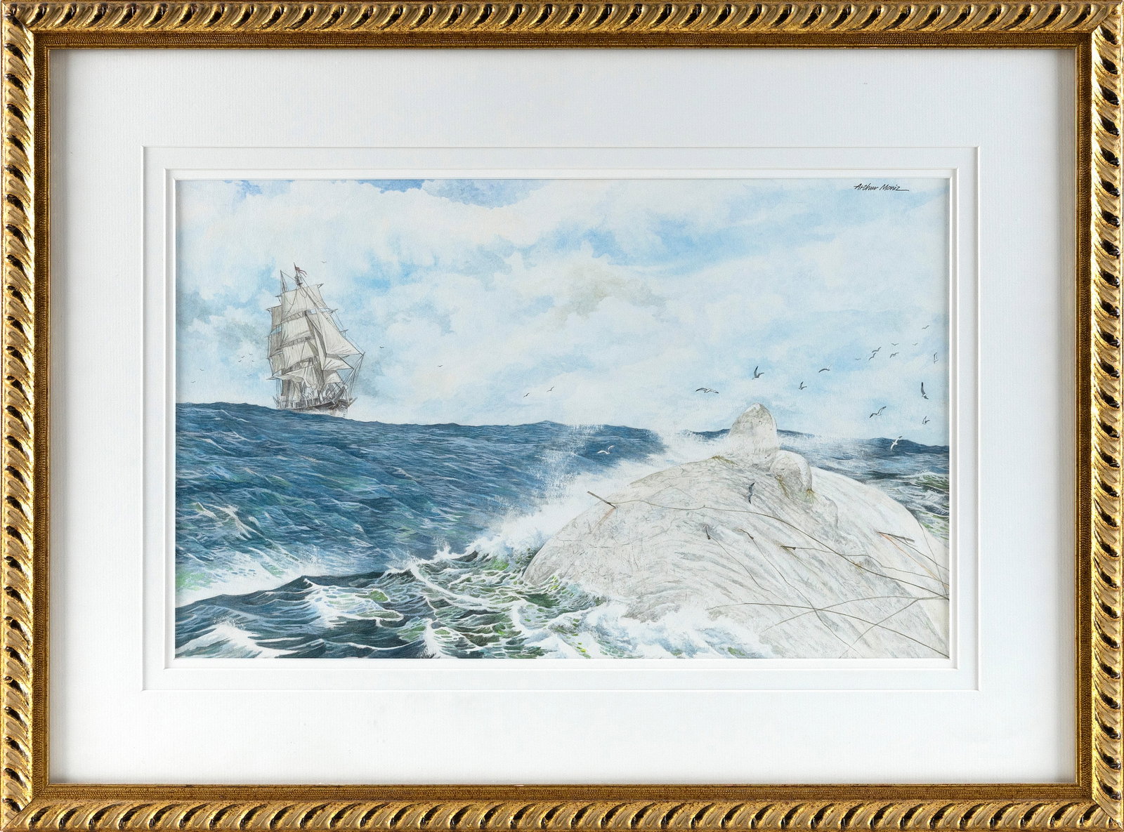 ARTHUR MONIZ (Massachusetts, 1925-2018), "Moby Dick"., Graphite and watercolor on paper, 11.5" x (1 of 1)
