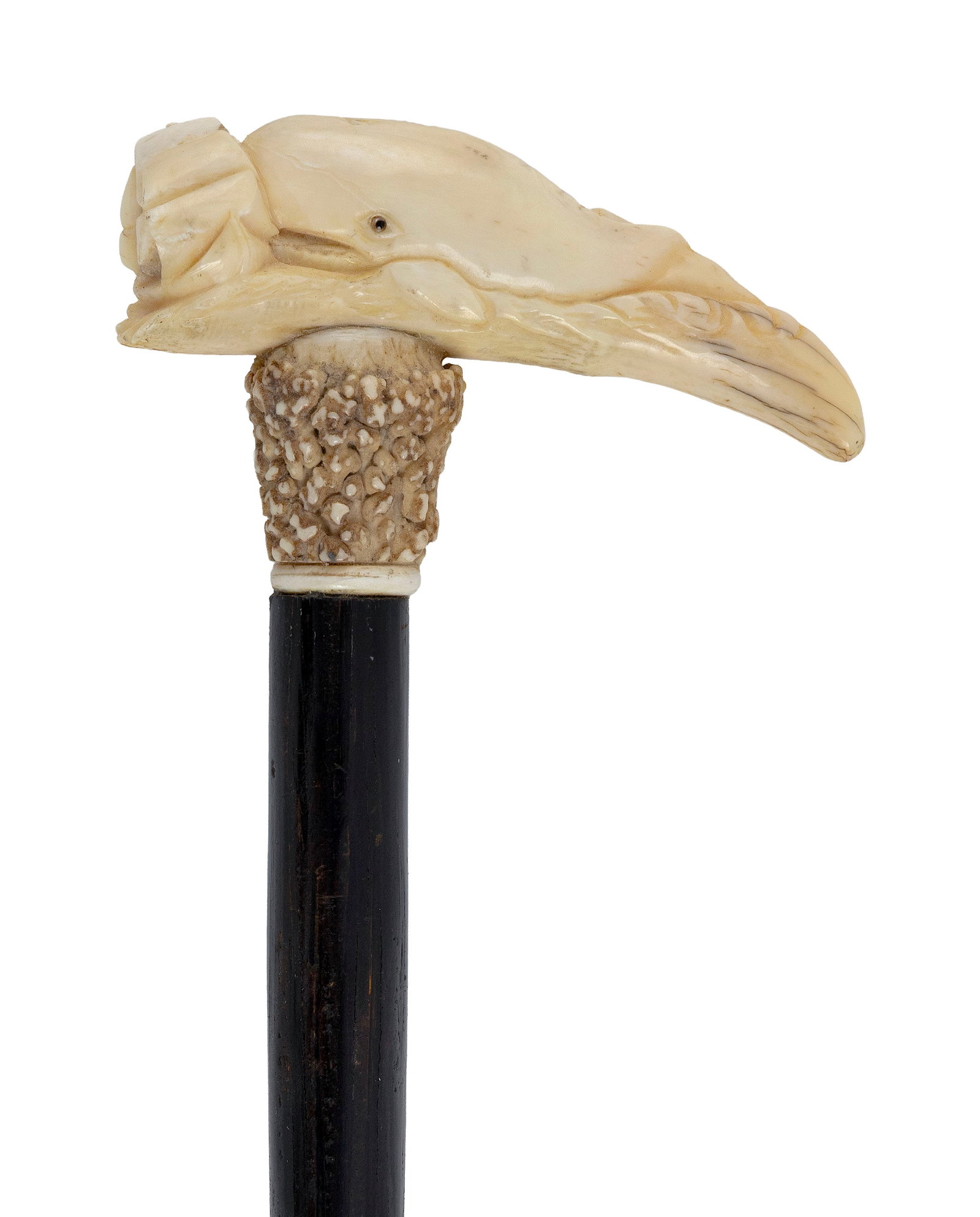 WHALE'S TOOTH-HANDLED CANE 19th Century Length 35". (1 of 1)