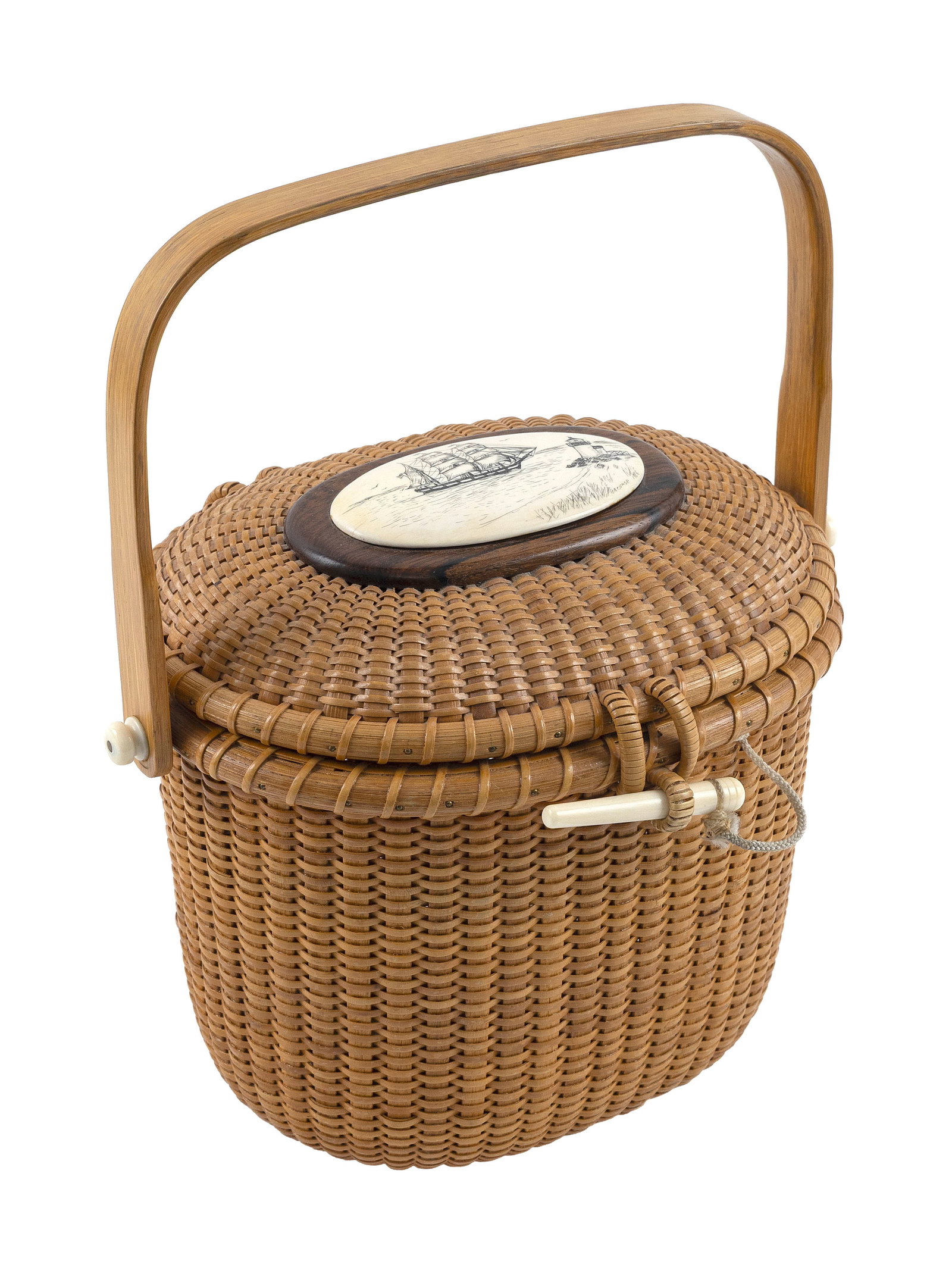STANLEY ROOP NANTUCKET BASKET PURSE Nantucket, Massachusetts, 20th Century Height 8". Width 10". (1 of 1)
