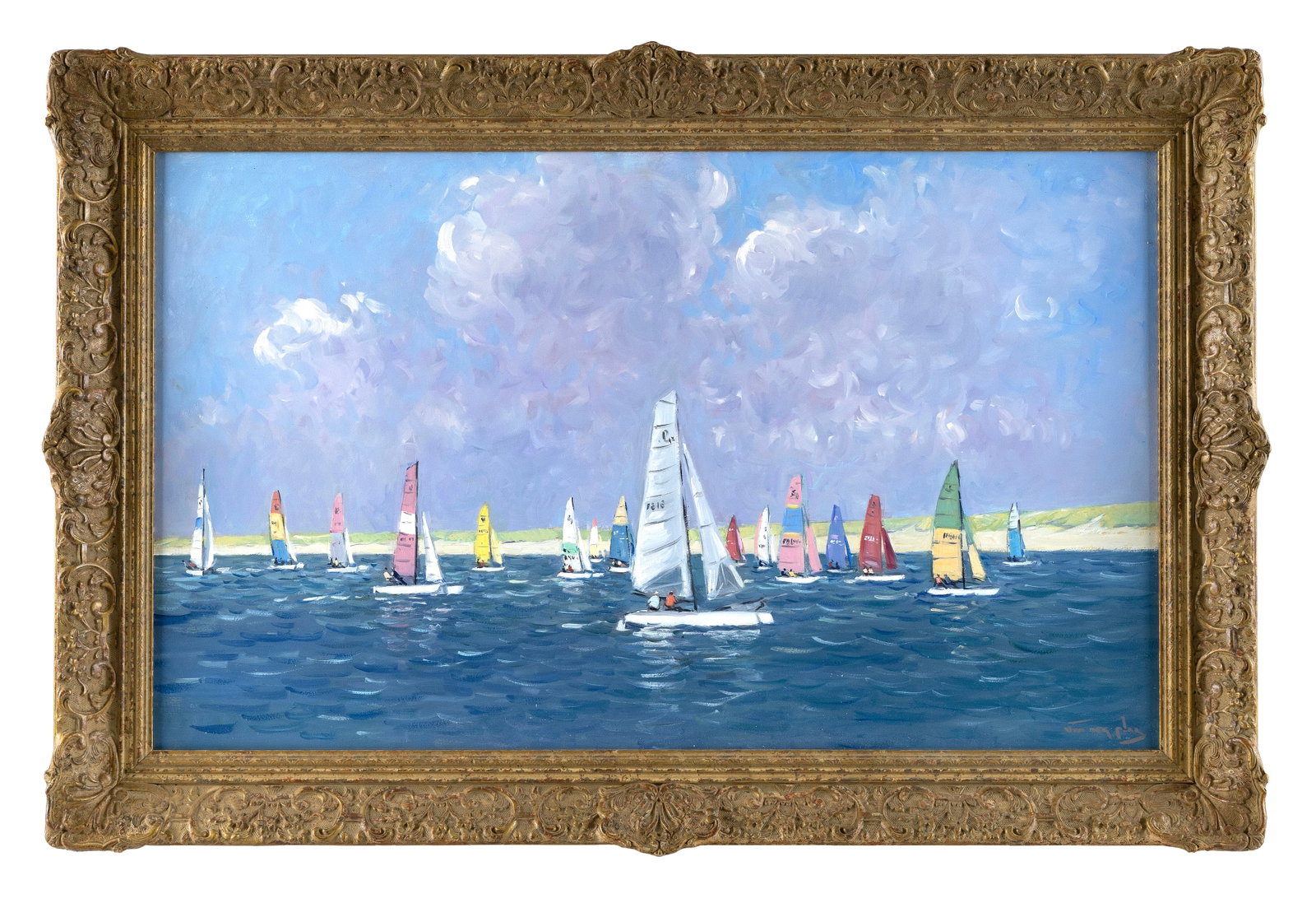 NIEK VAN DER PLAS (The Netherlands, 1954-), Regatta, probably Nantucket, Massachusetts., Oil on (1 of 1)