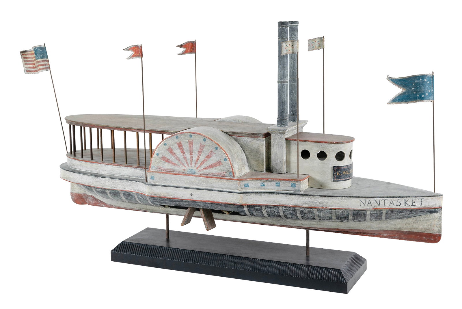MODEL OF THE SIDEWHEEL STEAMER "NANTASKET" 20th Century Total height 29.5". Length 49". (1 of 1)