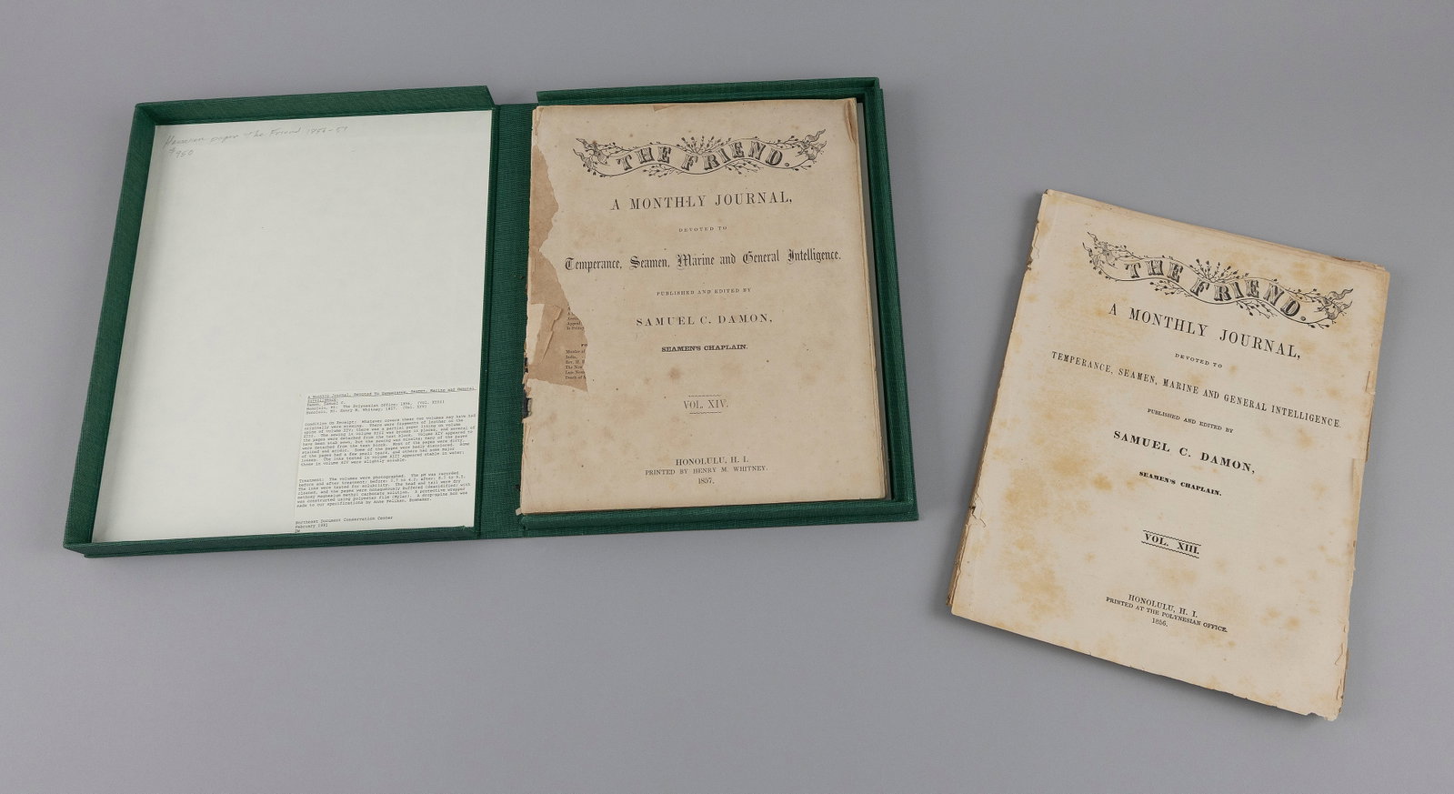 TWENTY-FOUR ISSUES OF THE HAWAIIAN NEWSPAPER "THE FRIEND" 1856-1857 Box 12.75" x 10". (1 of 3)