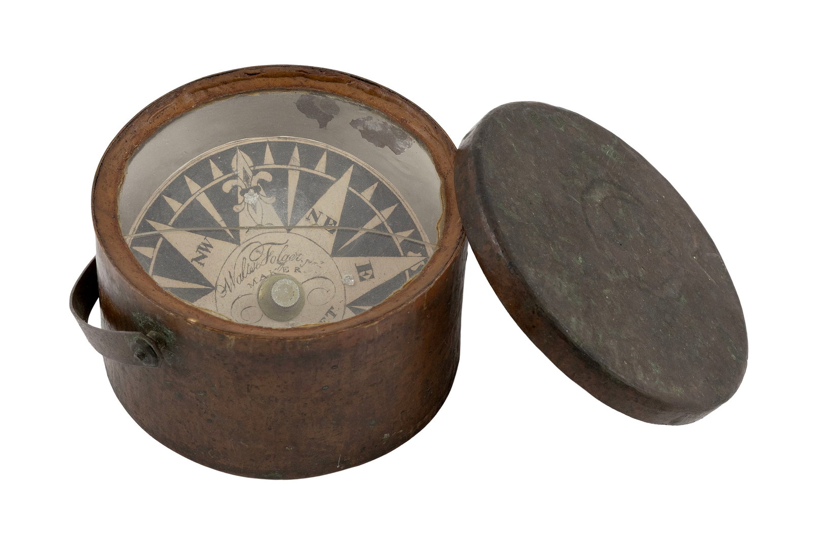WALTER FOLGER, JR. DRY CARD COMPASS Nantucket, Massachusetts, Circa 1790 Height 2.75". Diameter (1 of 1)