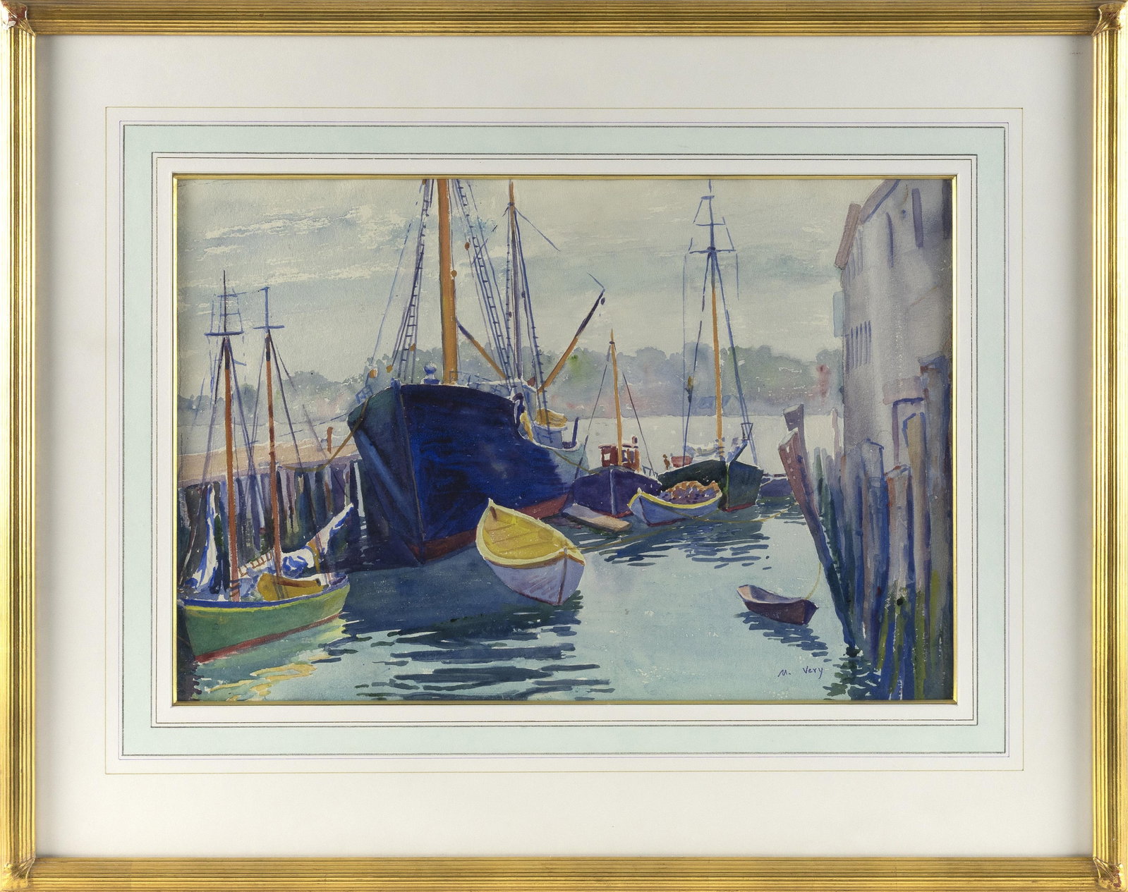 MARJORIE VERY (Massachusetts, 1895-1985), Northshore harbor., Watercolor on paper, 15" x 22" sight. (1 of 1)