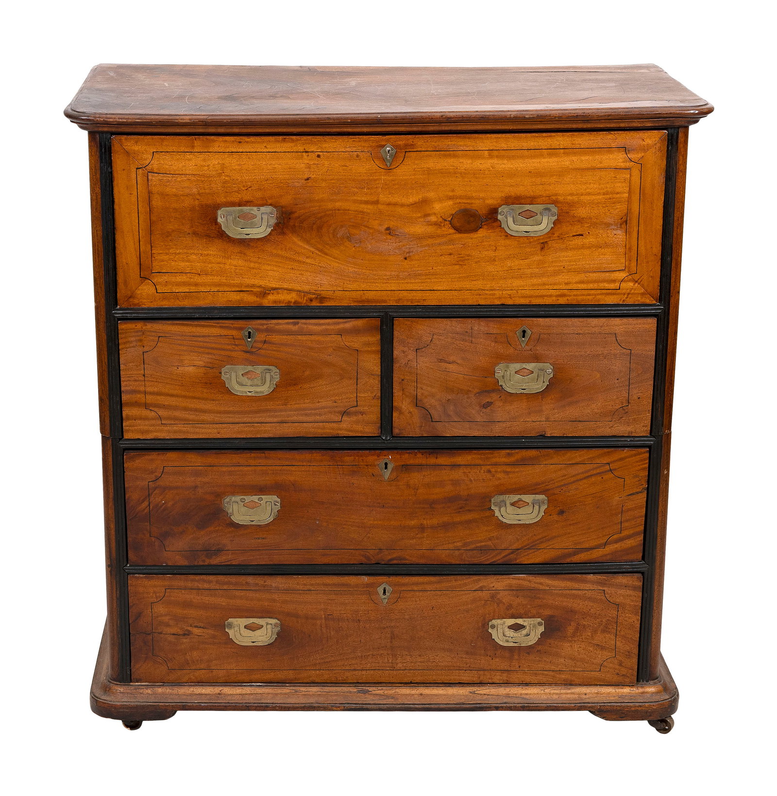 TWO-PART CAMPHORWOOD CAMPAIGN CHEST 19th Century Height 42". Width 39". Depth 19.5". (1 of 1)